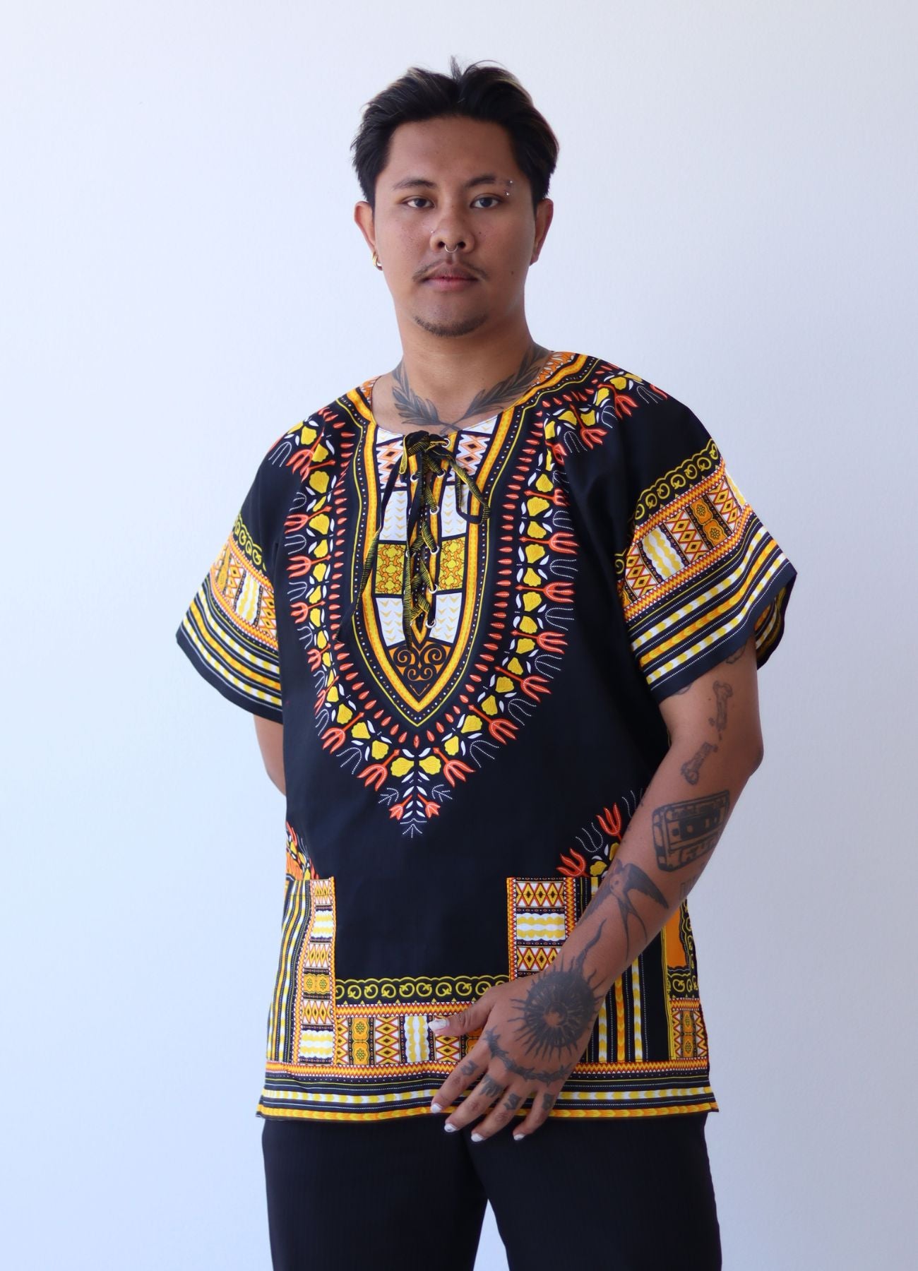 African Dashiki Unisex Shirt - Cotton Tied Collar