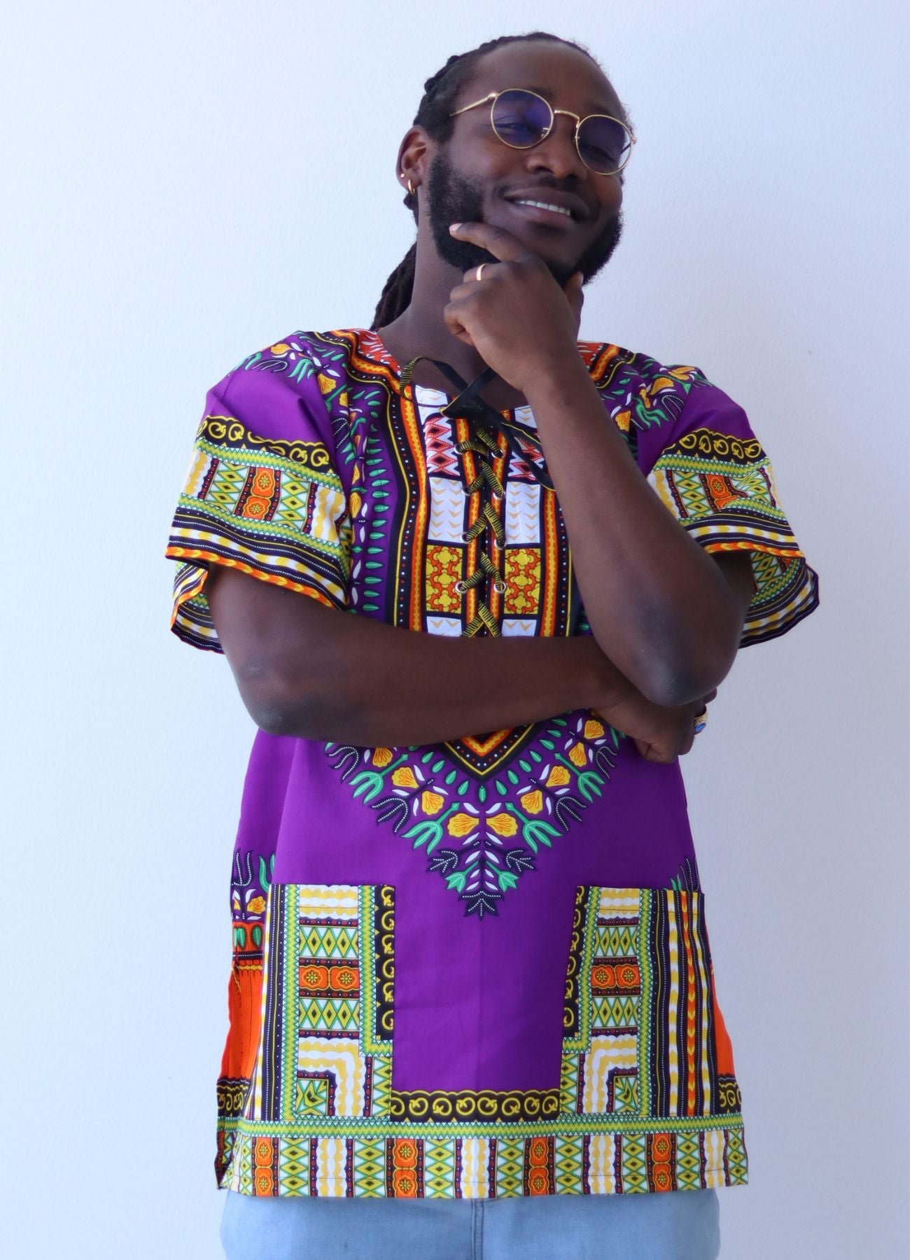 African Dashiki Unisex Shirt - Cotton Tied Collar