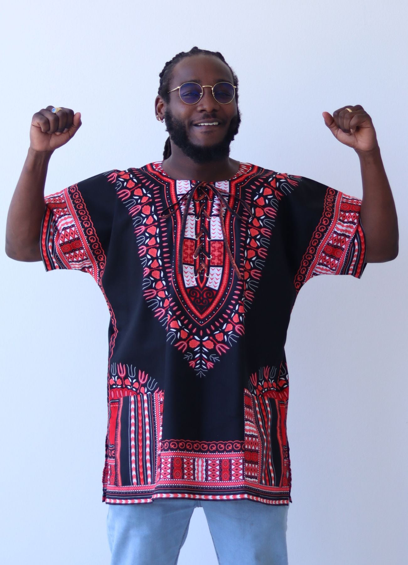 African Dashiki Unisex Shirt - Cotton Tied Collar