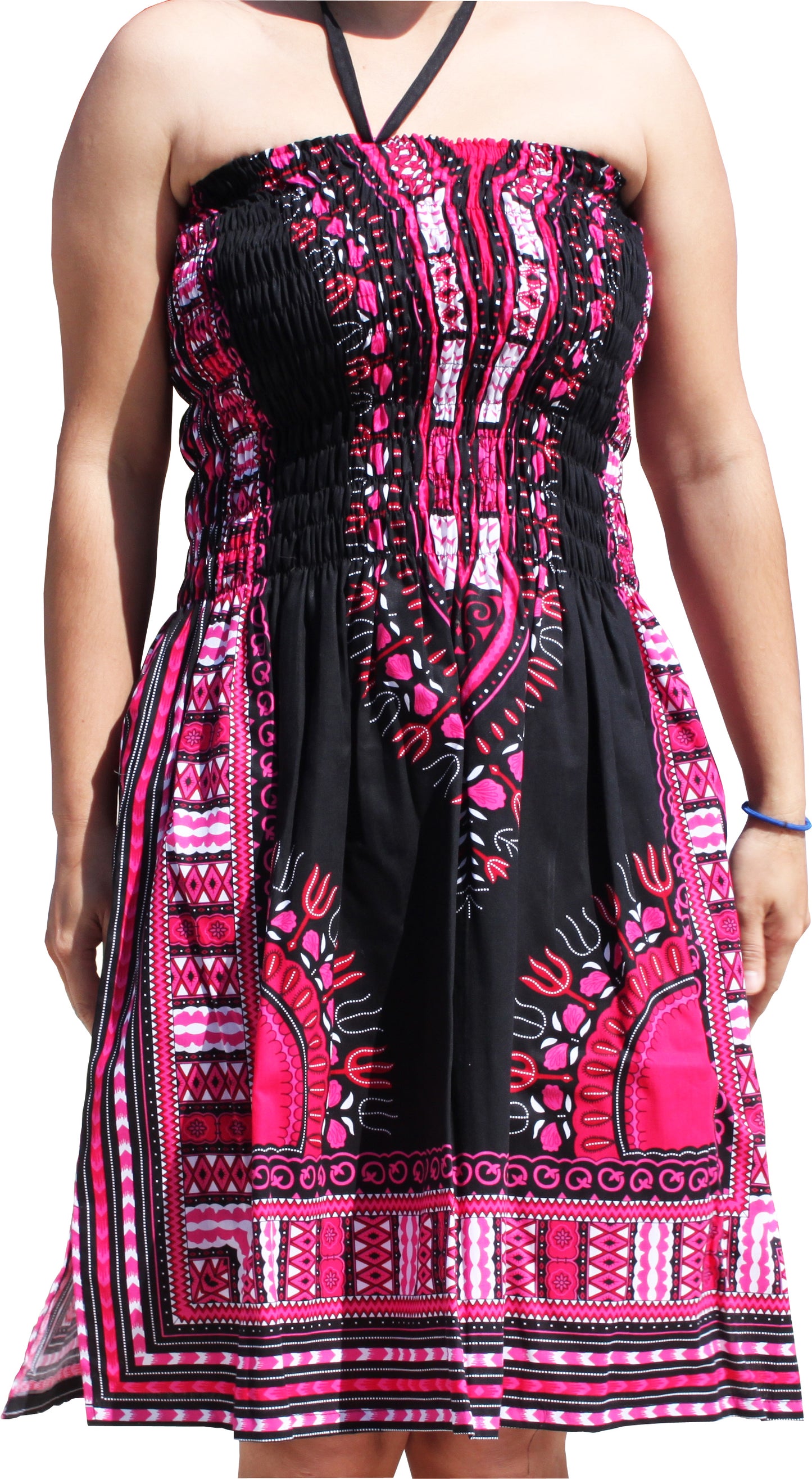 African Dashiki Dress - Open Shoulder Halter Strap