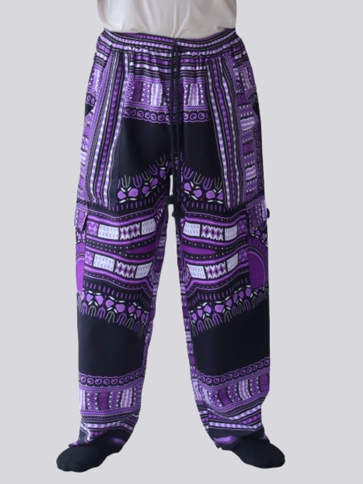 DA'IKI Loose and Casual Mens Cotton African Dashiki Pants Cargo Khakis Ankara Art