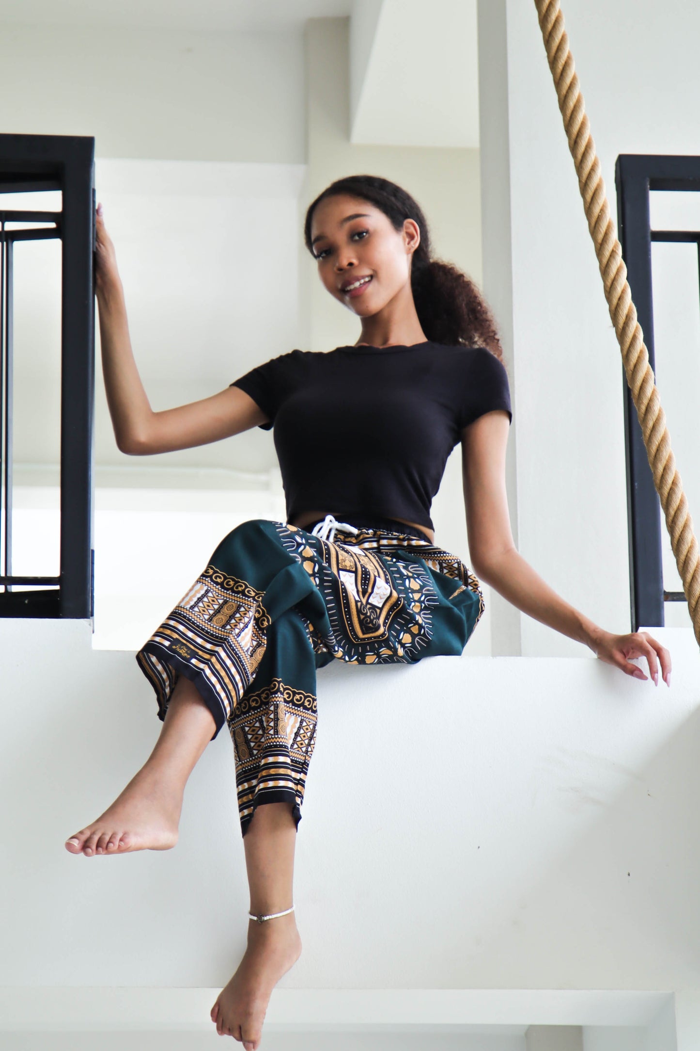 African Dashiki Cotton Baggy Straight Leg Dashiki Unisex Casual Pants Africa Print Elastic Waist