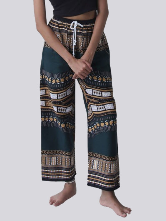 African Dashiki Cotton Baggy Straight Leg Dashiki Unisex Casual Pants Africa Print Elastic Waist