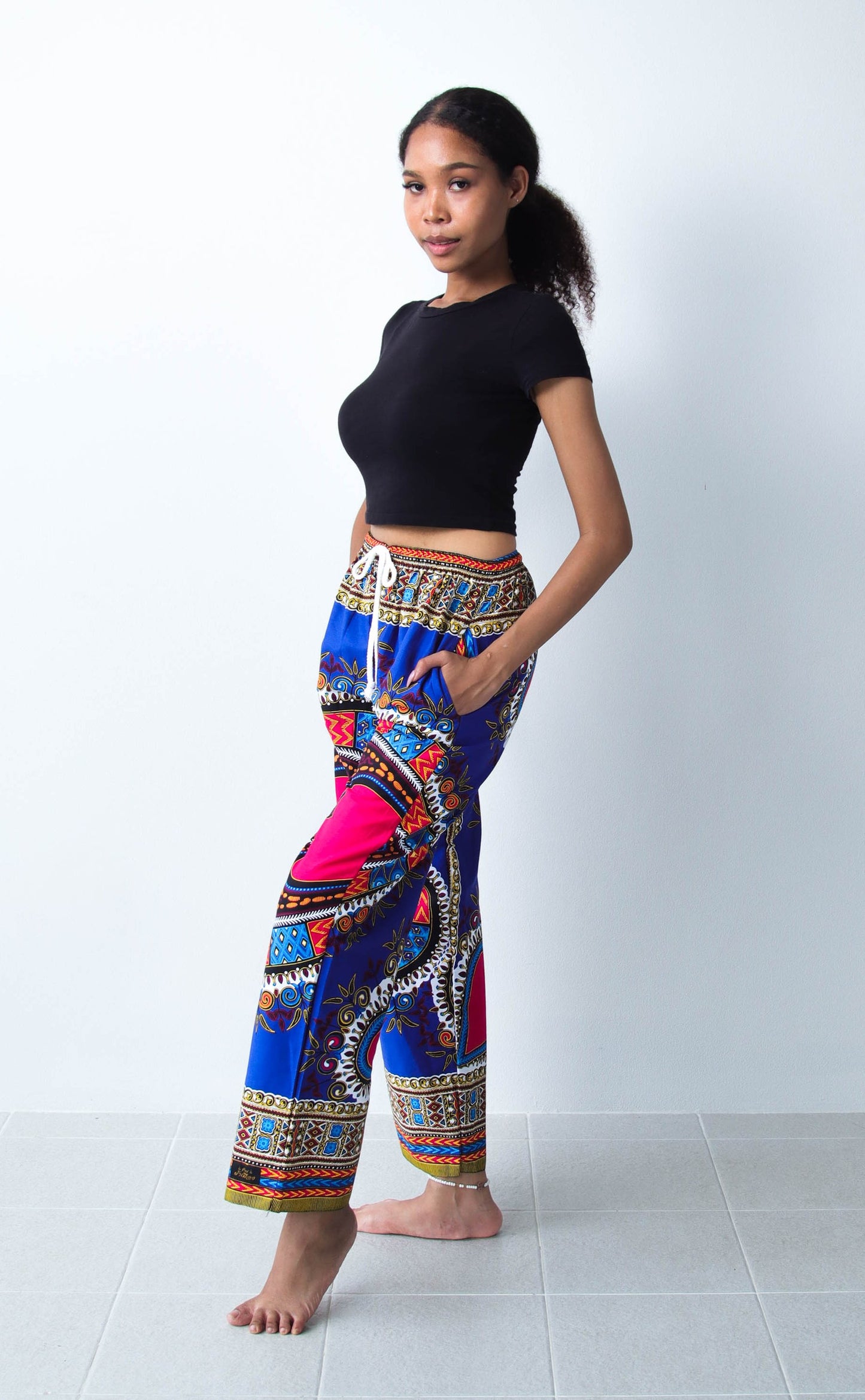 African Dashiki Cotton Baggy Straight Leg Dashiki Unisex Casual Pants Africa Print Elastic Waist