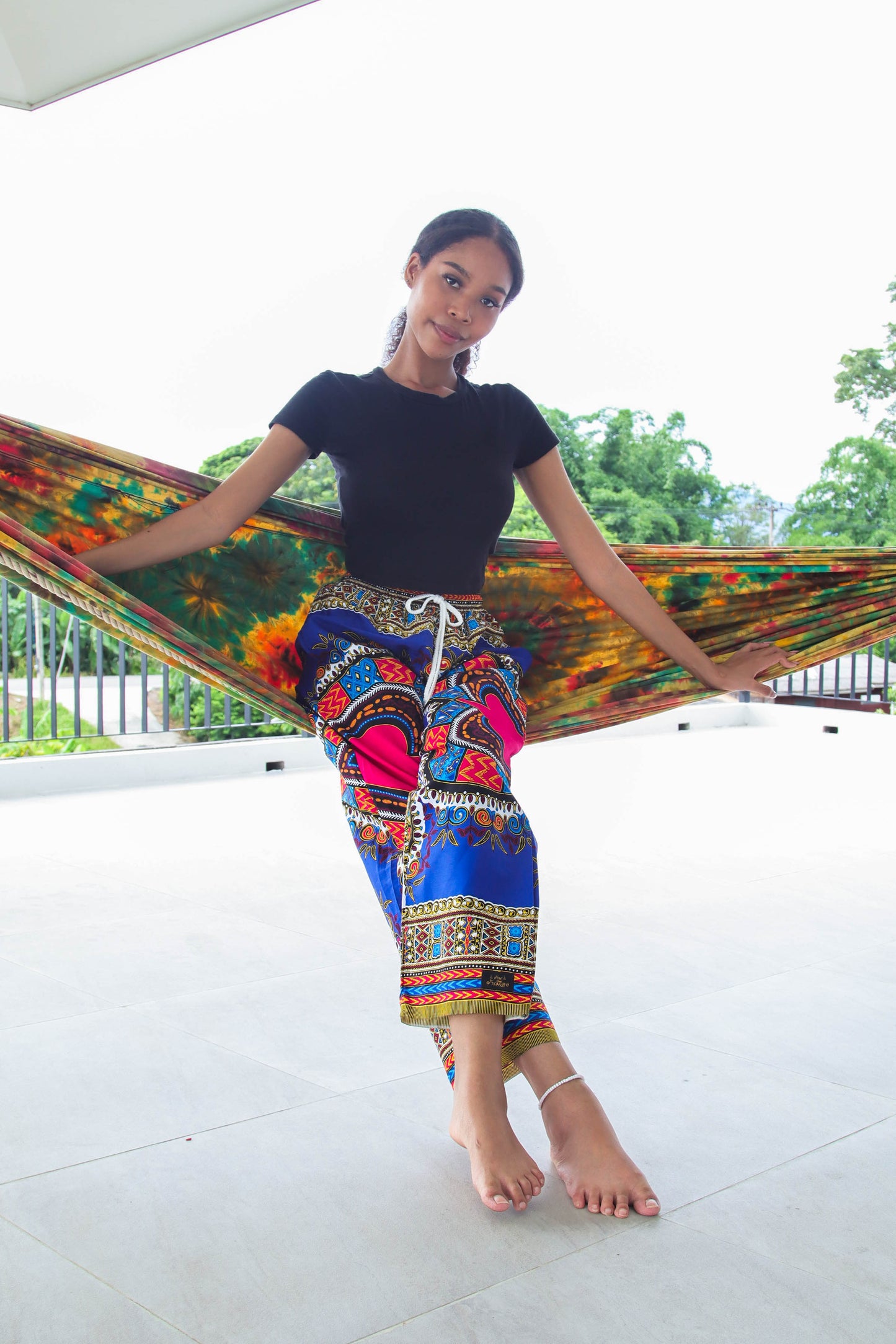African Dashiki Cotton Baggy Straight Leg Dashiki Unisex Casual Pants Africa Print Elastic Waist