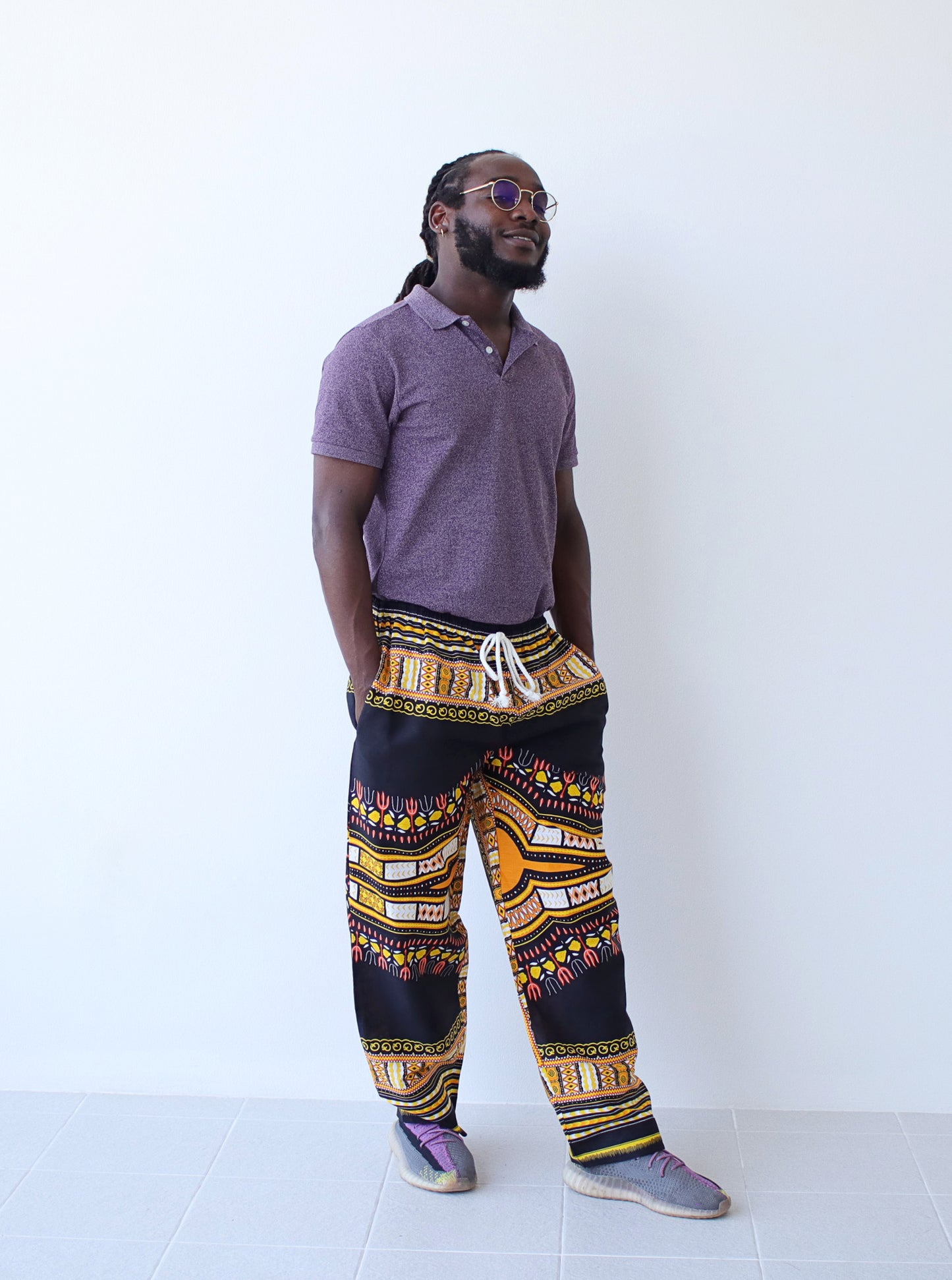 African Dashiki Cotton Baggy Straight Leg Dashiki Unisex Casual Pants Africa Print Elastic Waist
