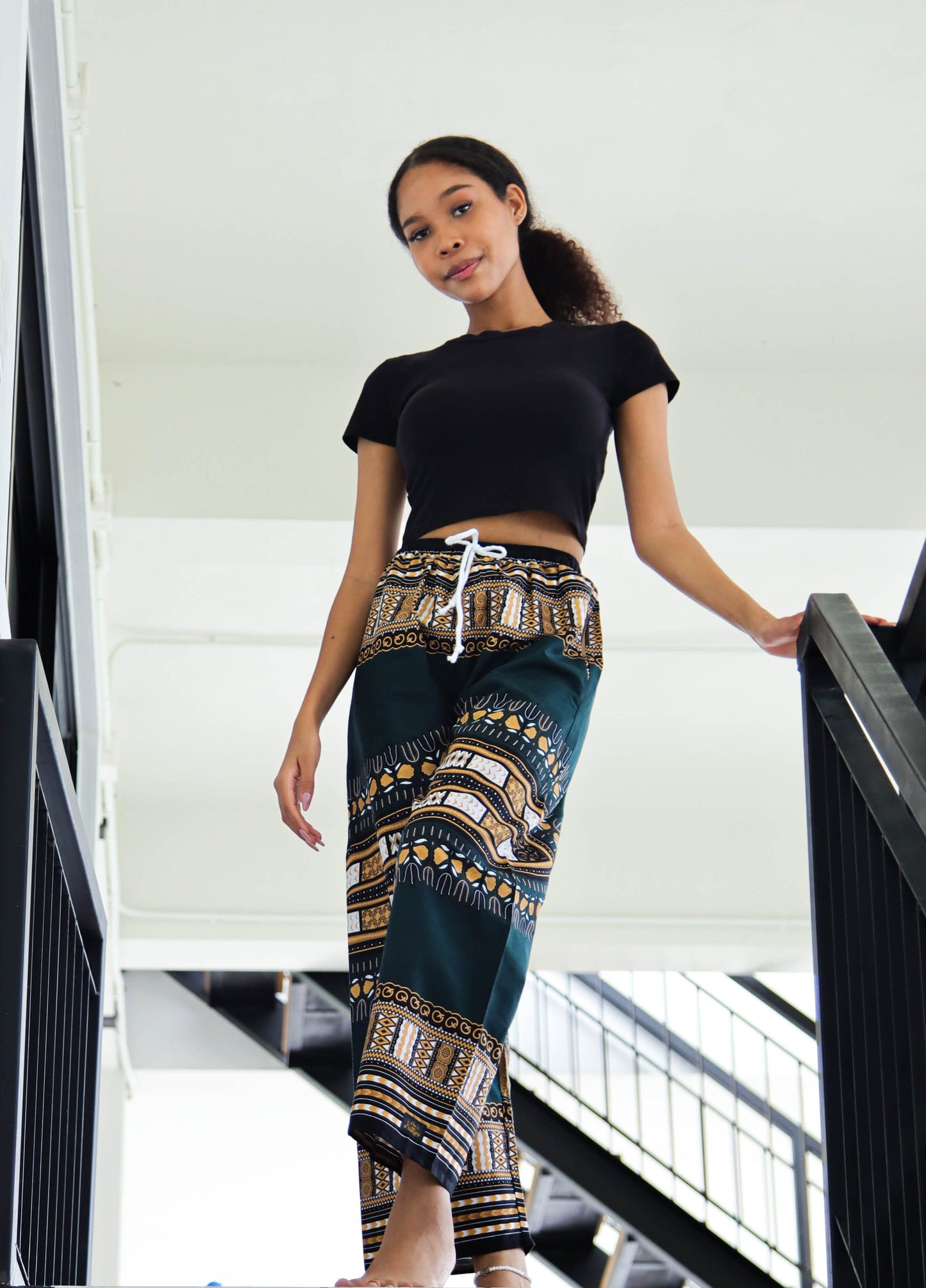 African Dashiki Cotton Baggy Straight Leg Dashiki Unisex Casual Pants Africa Print Elastic Waist