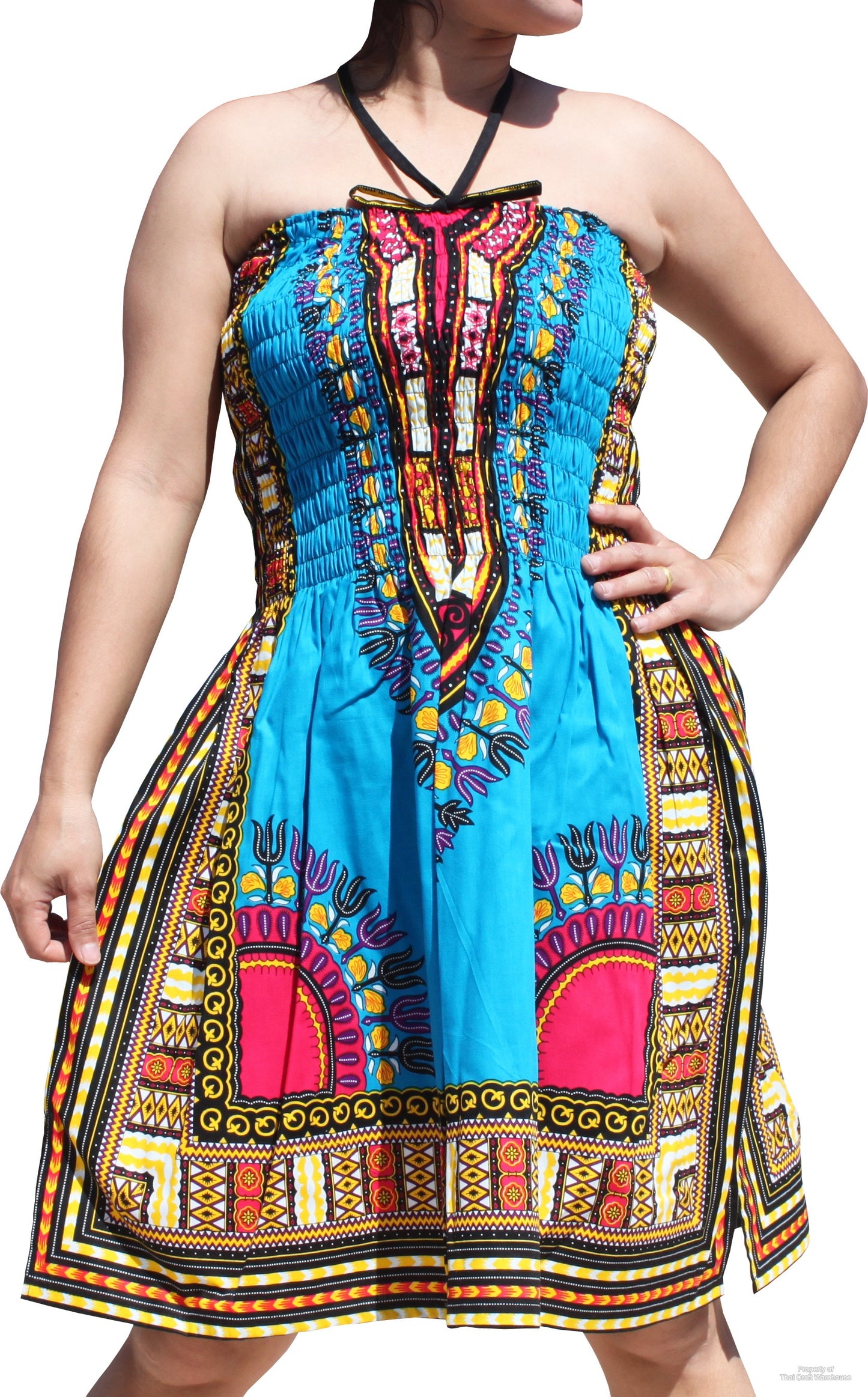 African Dashiki Dress - Open Shoulder Halter Strap