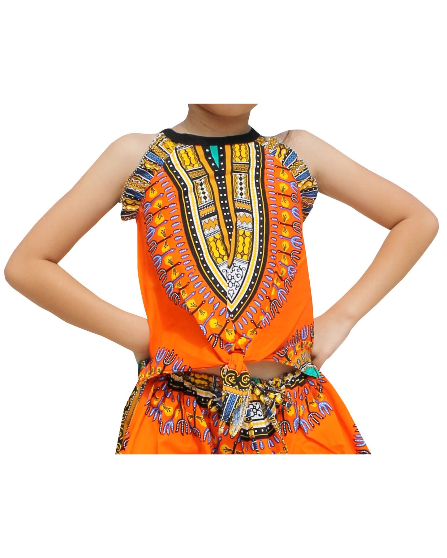 Africa Dashiki Girls Shirt - Light Sleeveless tie front