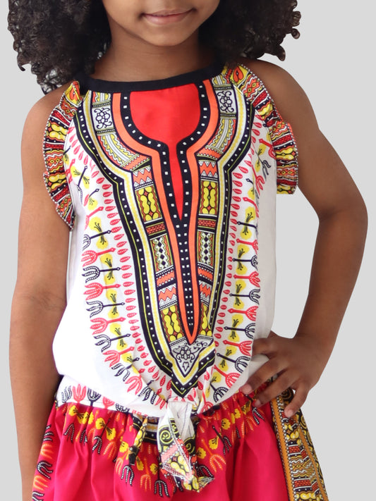 Africa Dashiki Girls Shirt - Light Sleeveless tie front