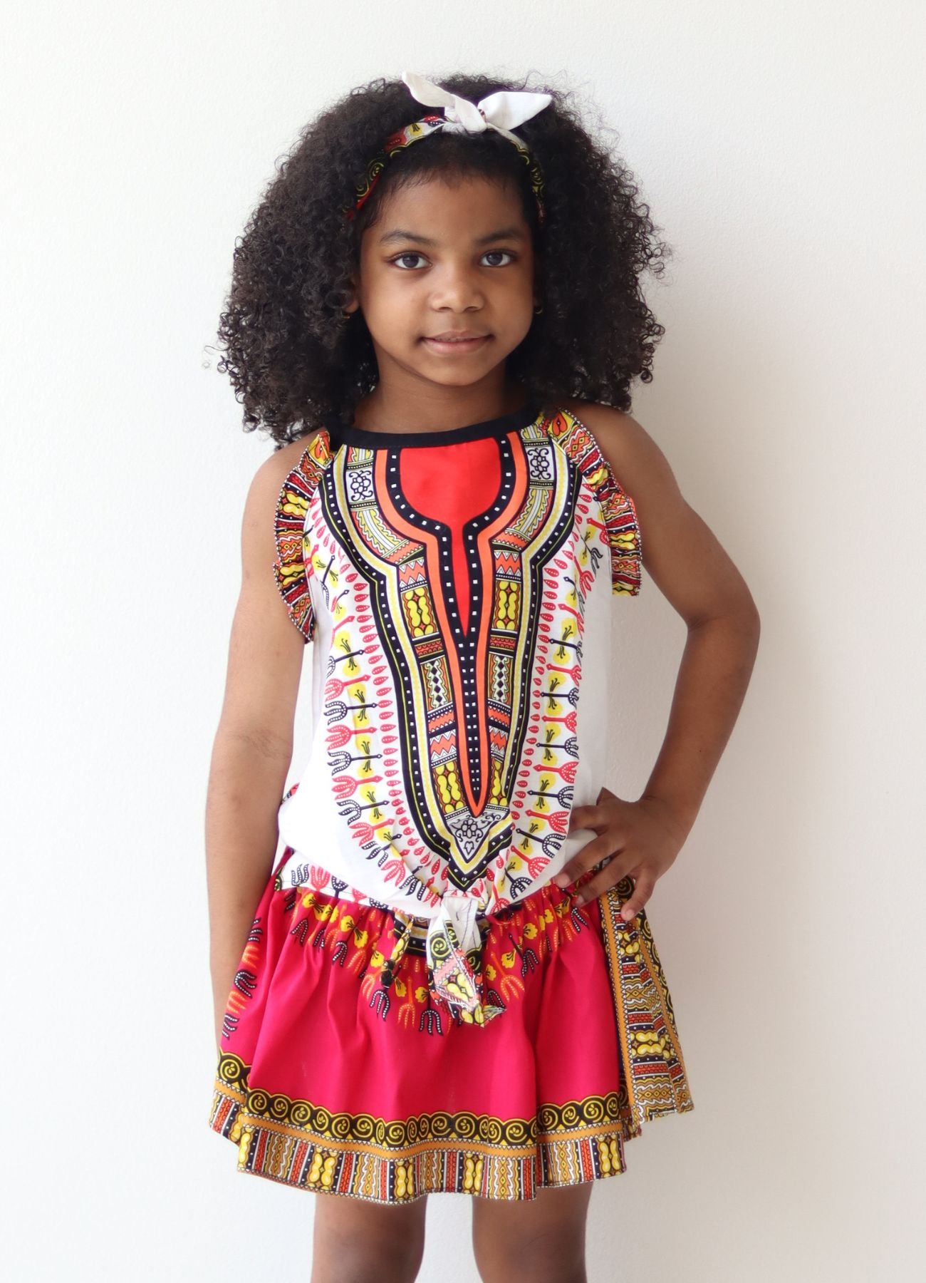 Africa Dashiki Girls Shirt - Light Sleeveless tie front