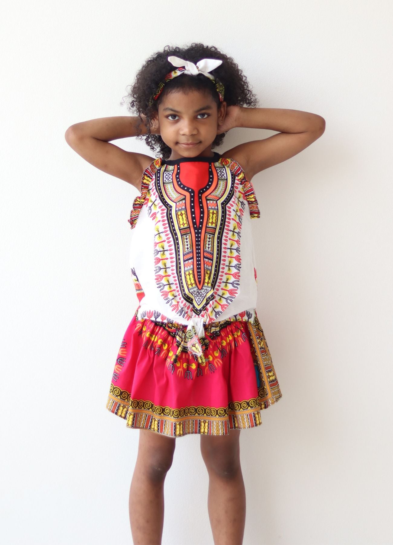 Africa Dashiki Girls Shirt - Light Sleeveless tie front