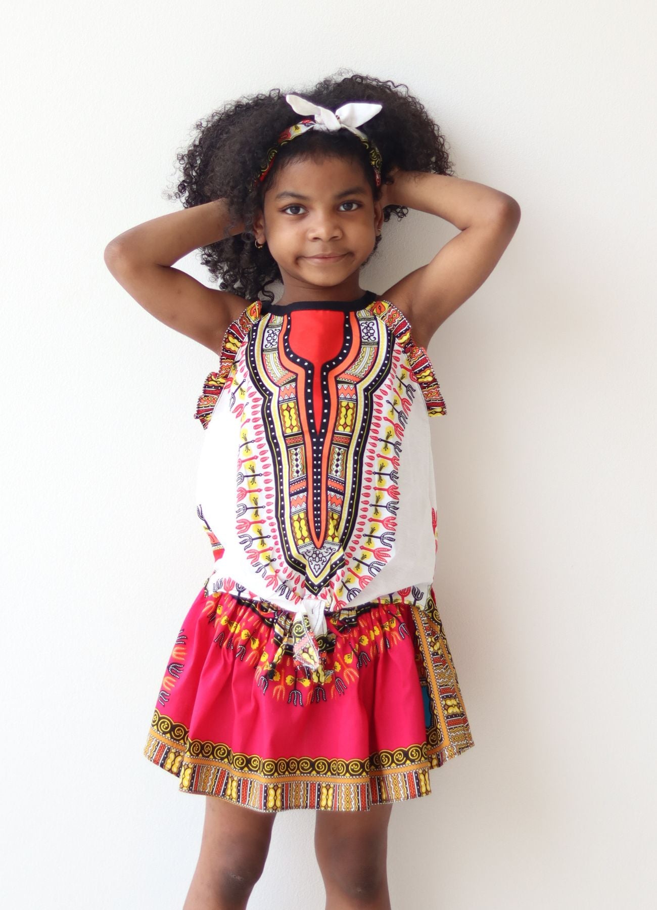 Africa Dashiki Girls Shirt - Light Sleeveless tie front