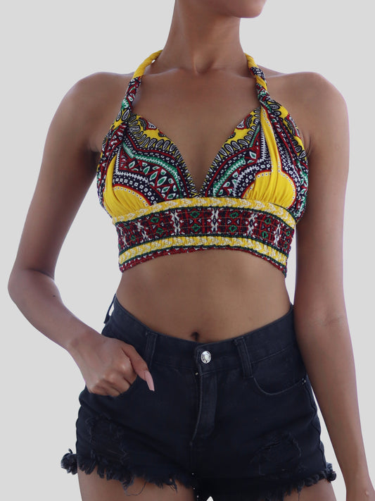 African Dashiki Sexy Bare - Women Halter Tied Dashiki Rayon Ladies Neck Tied Shirt