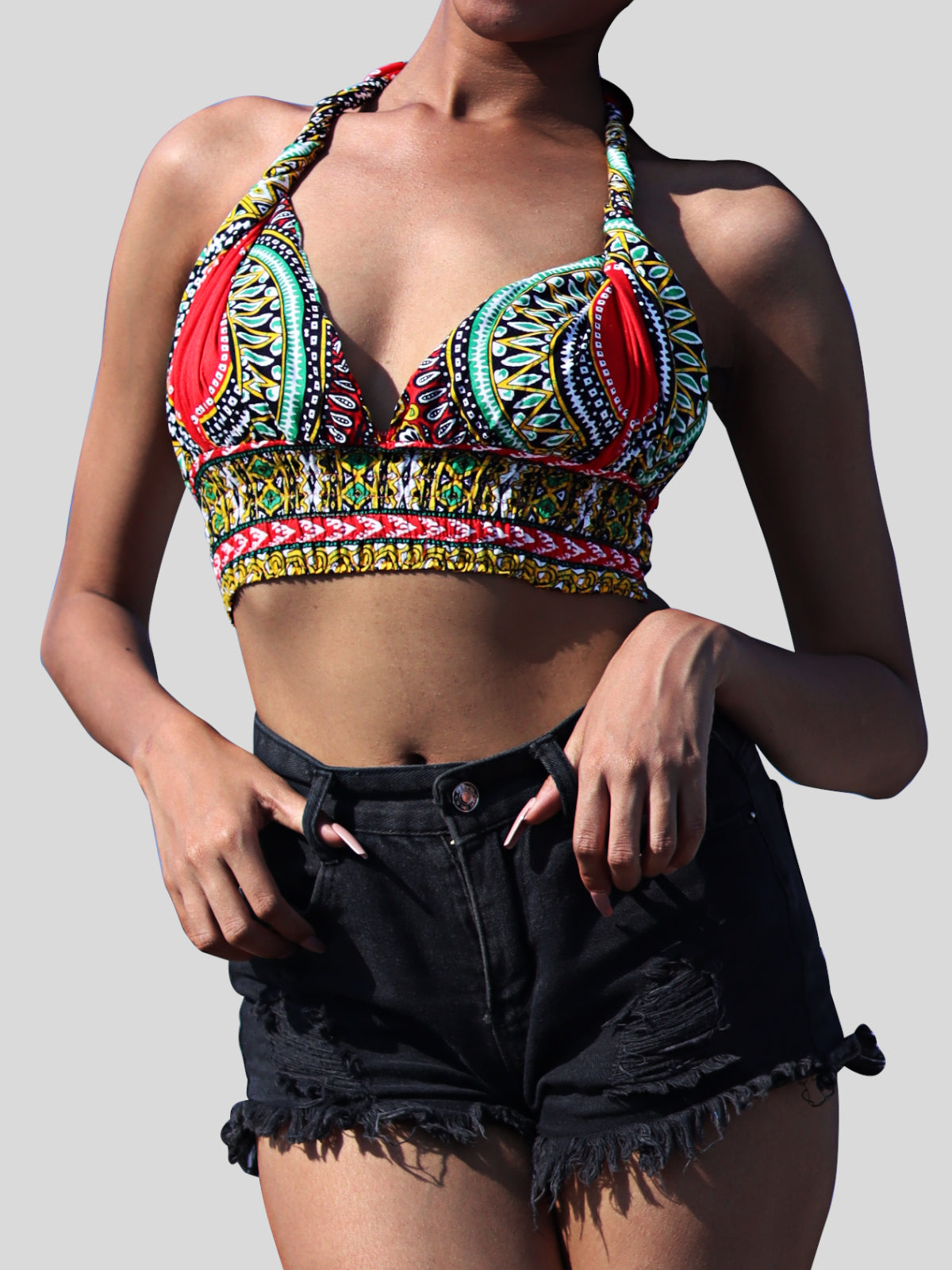 African Dashiki Sexy Bare - Women Halter Tied Dashiki Rayon Ladies Neck Tied Shirt