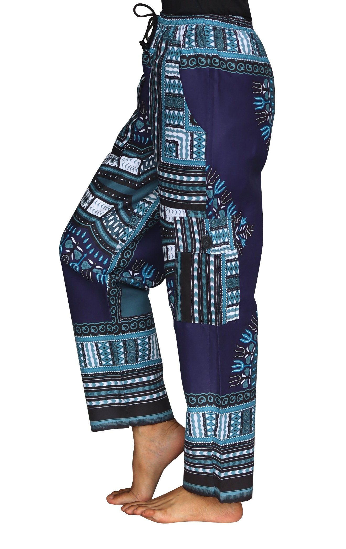 DA'IKI Loose and Casual Ladies Cotton African Dashiki Pants Cargo Khakis Ankara Art