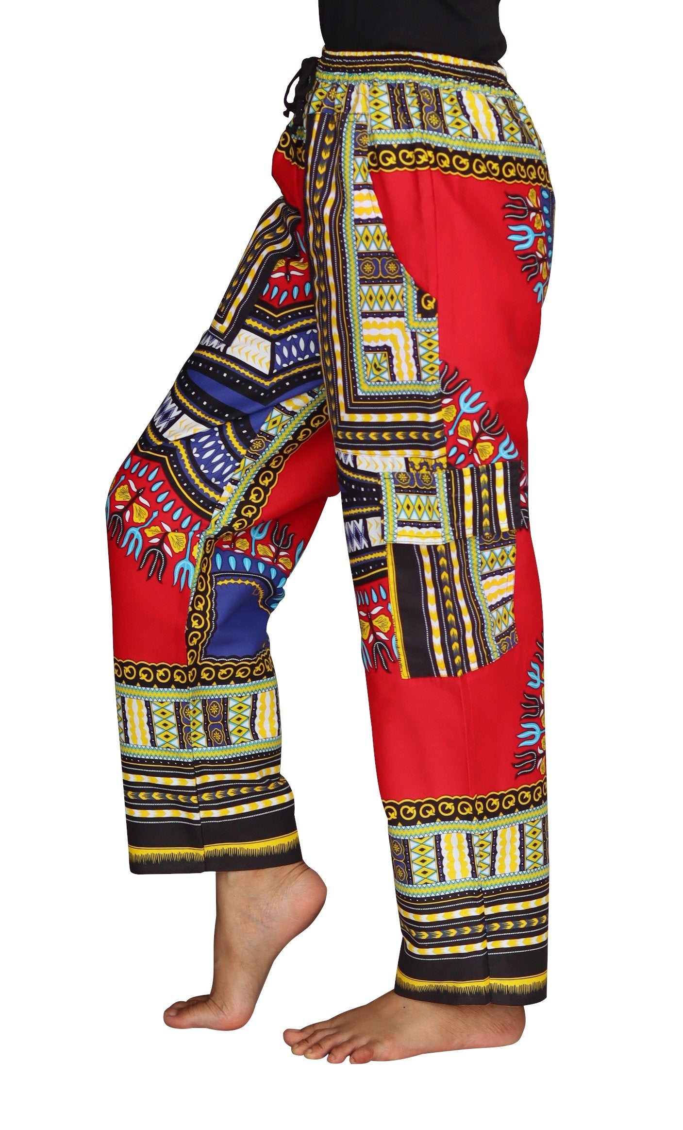 DA'IKI Loose and Casual Ladies Cotton African Dashiki Pants Cargo Khakis Ankara Art