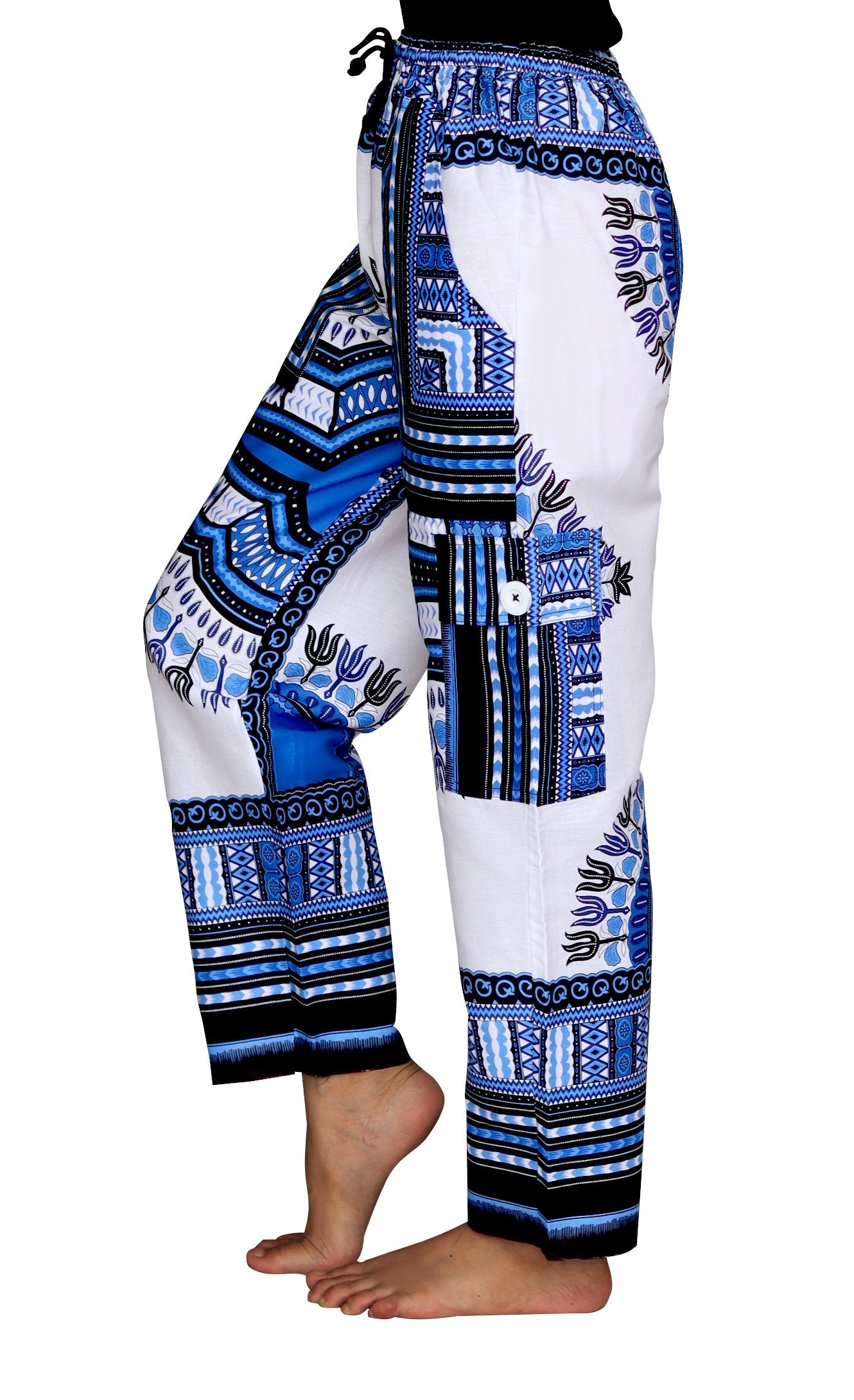 DA'IKI Loose and Casual Ladies Cotton African Dashiki Pants Cargo Khakis Ankara Art