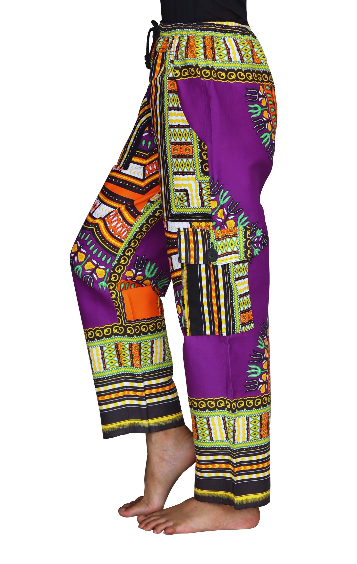 DA'IKI Loose and Casual Ladies Cotton African Dashiki Pants Cargo Khakis Ankara Art