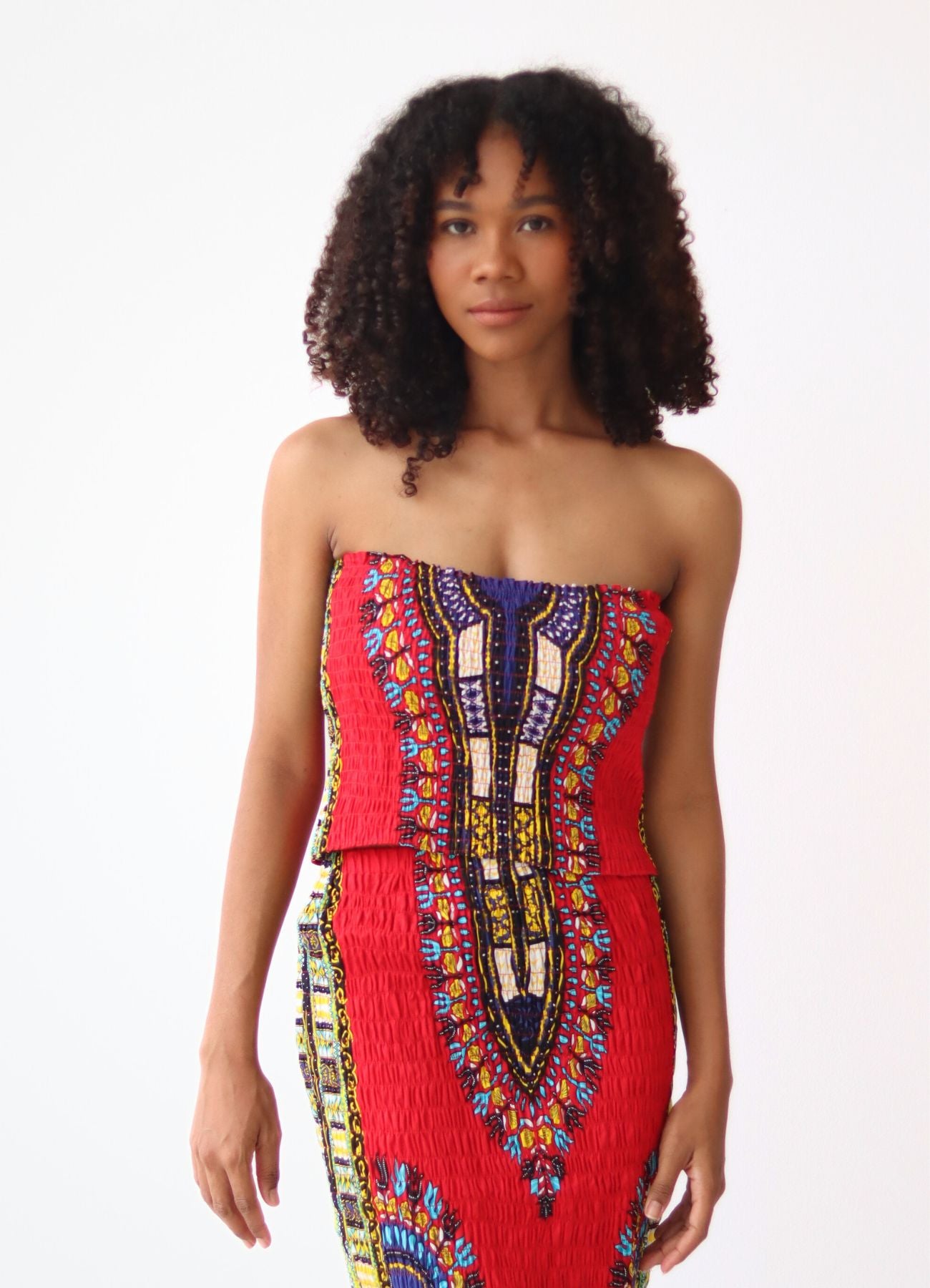 African Dashiki Smock Crop Top Ladies Blouse Strapless Boob Tube Shirt