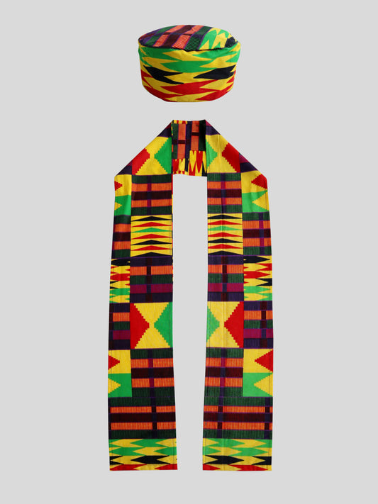 DaIki African Kufi Hat and Kente African Stole Sash