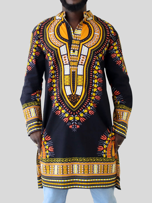 Formal Kurta Long Sleeve Stand Up Collar Button Down Kaftan Cotton Dashiki Tunic