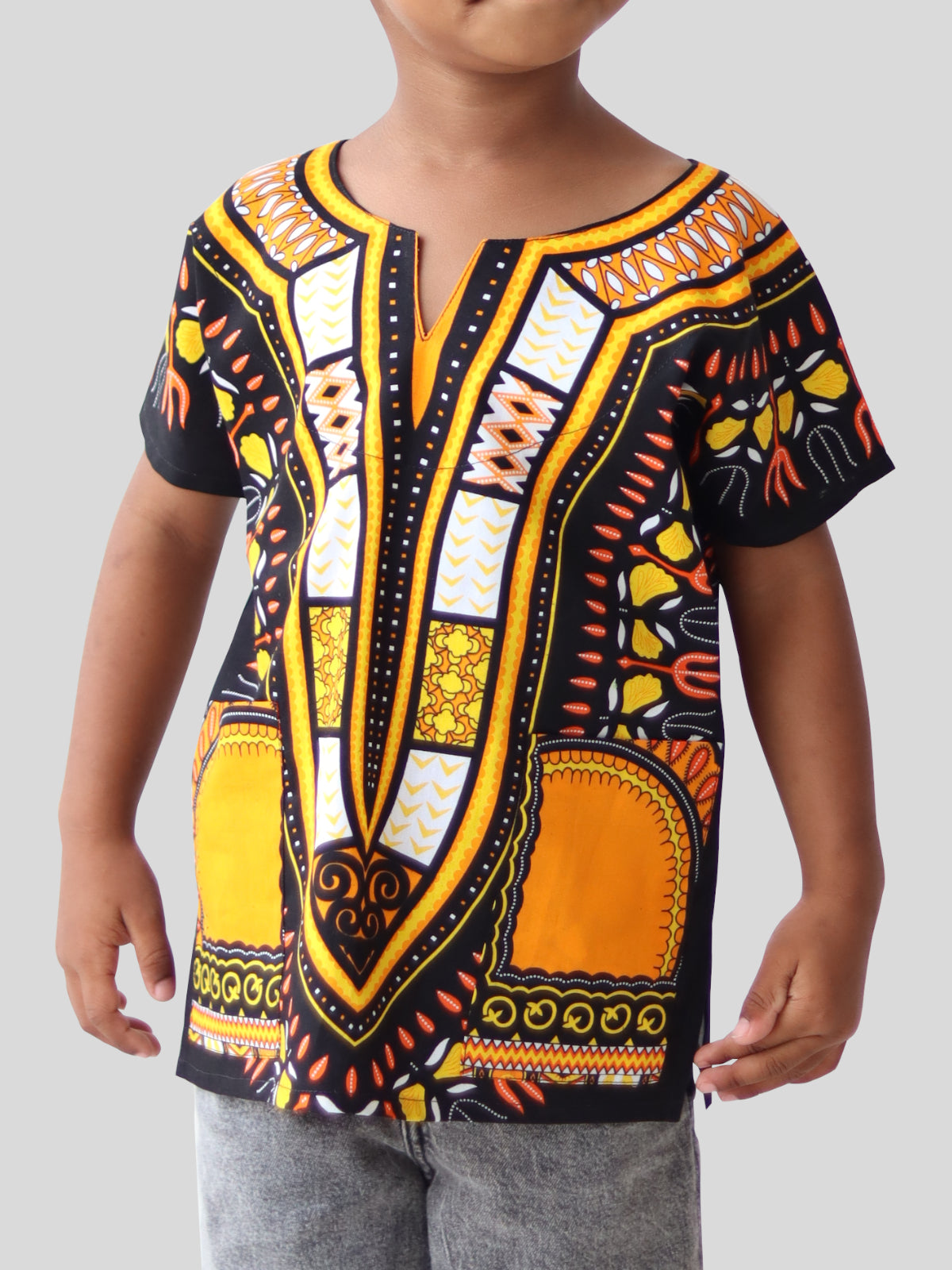 Cotton Childrens African Dashiki Throw Over Boubou Shirt Large Print and Pockets