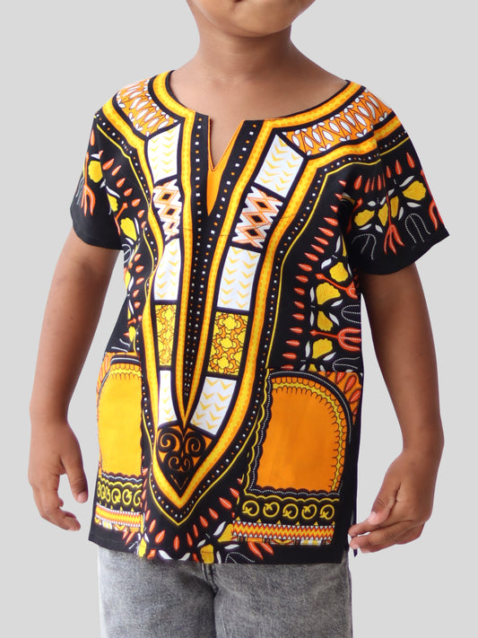 Cotton Childrens African Dashiki Throw Over Boubou Shirt Large Print and Pockets
