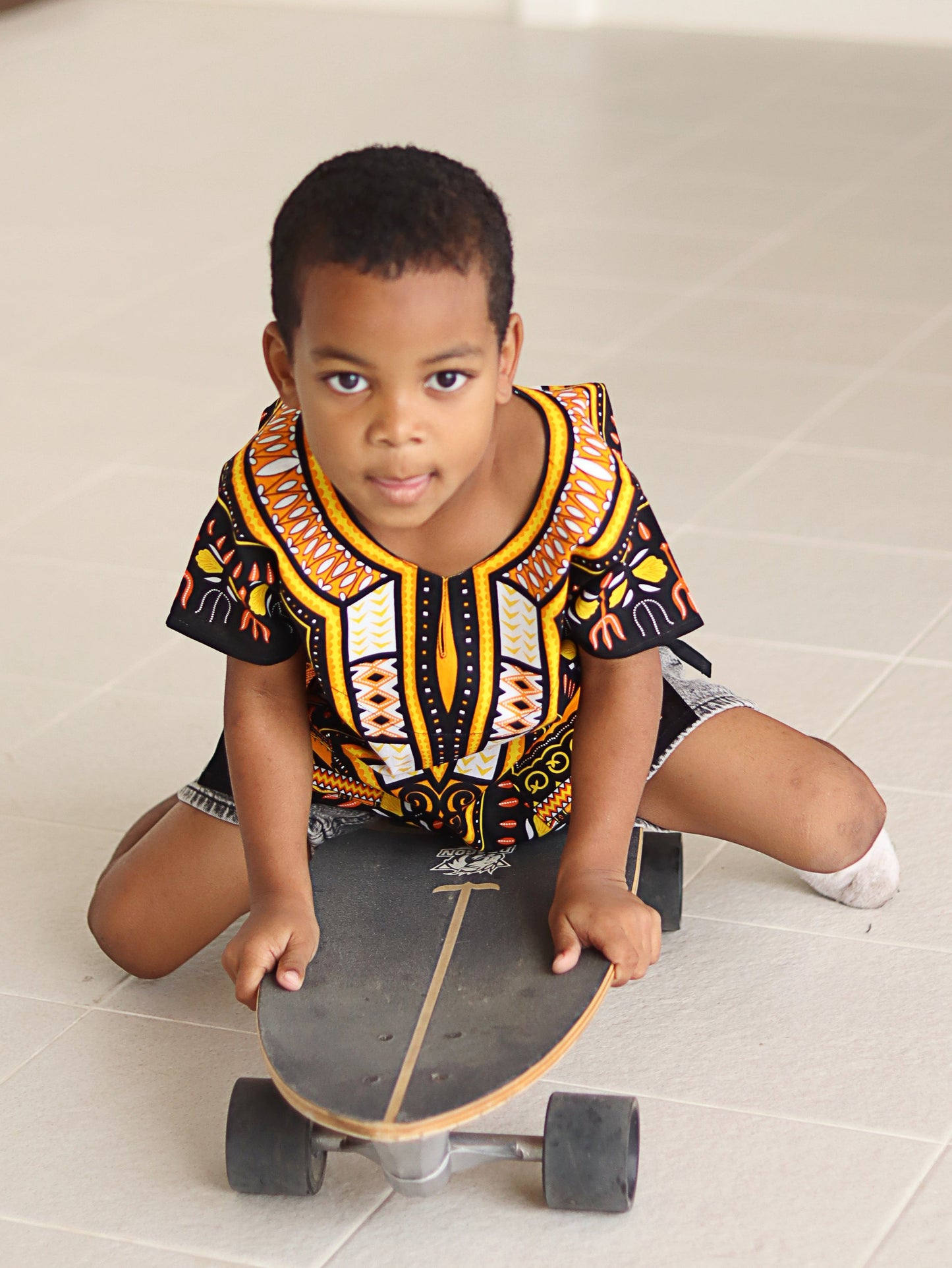 Cotton Childrens African Dashiki Throw Over Boubou Shirt Large Print and Pockets