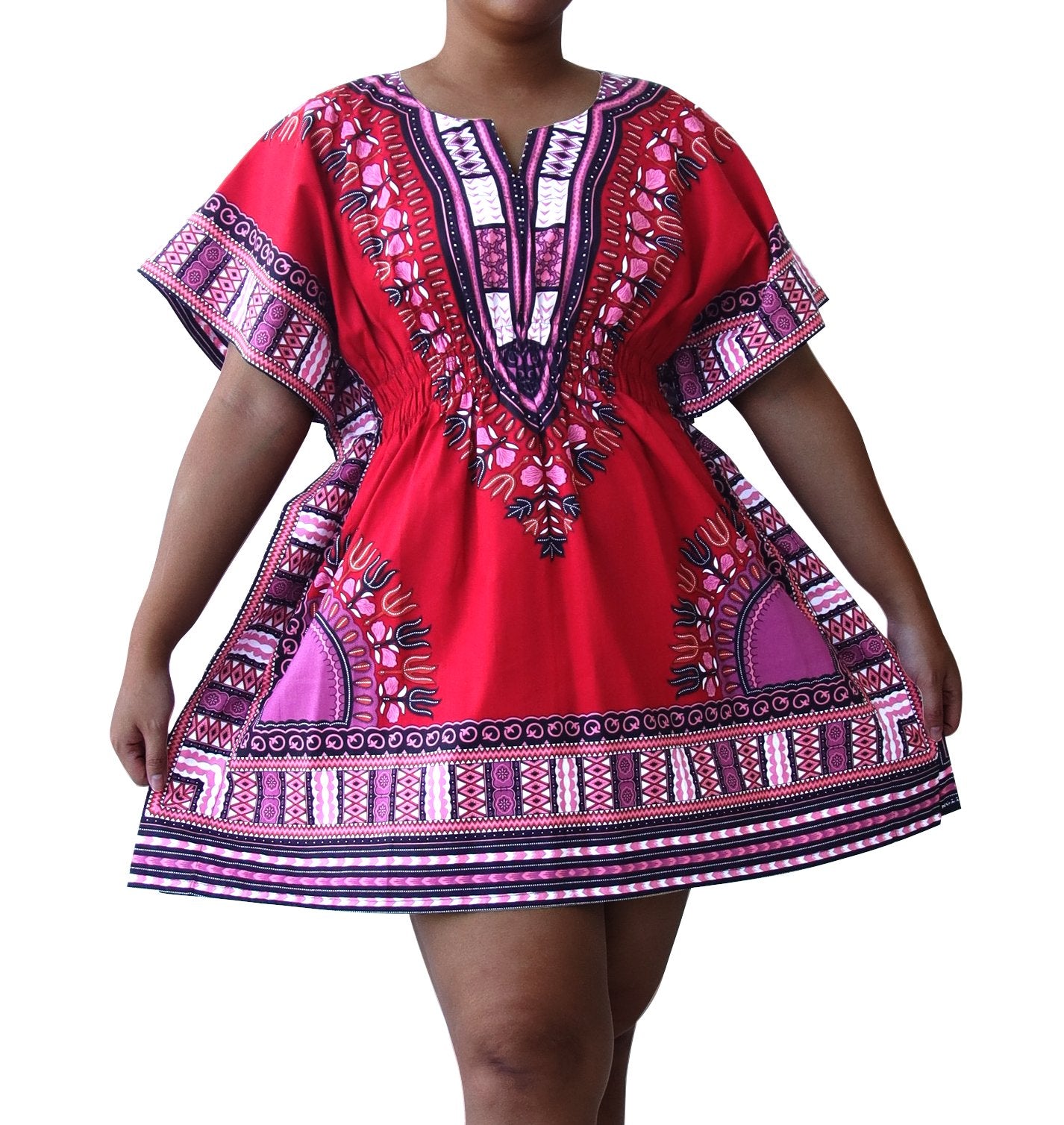 African Dashiki Ledies Shirt - Ladies Smock Empire Bust Dashiki Smock Open Collar Short Dress