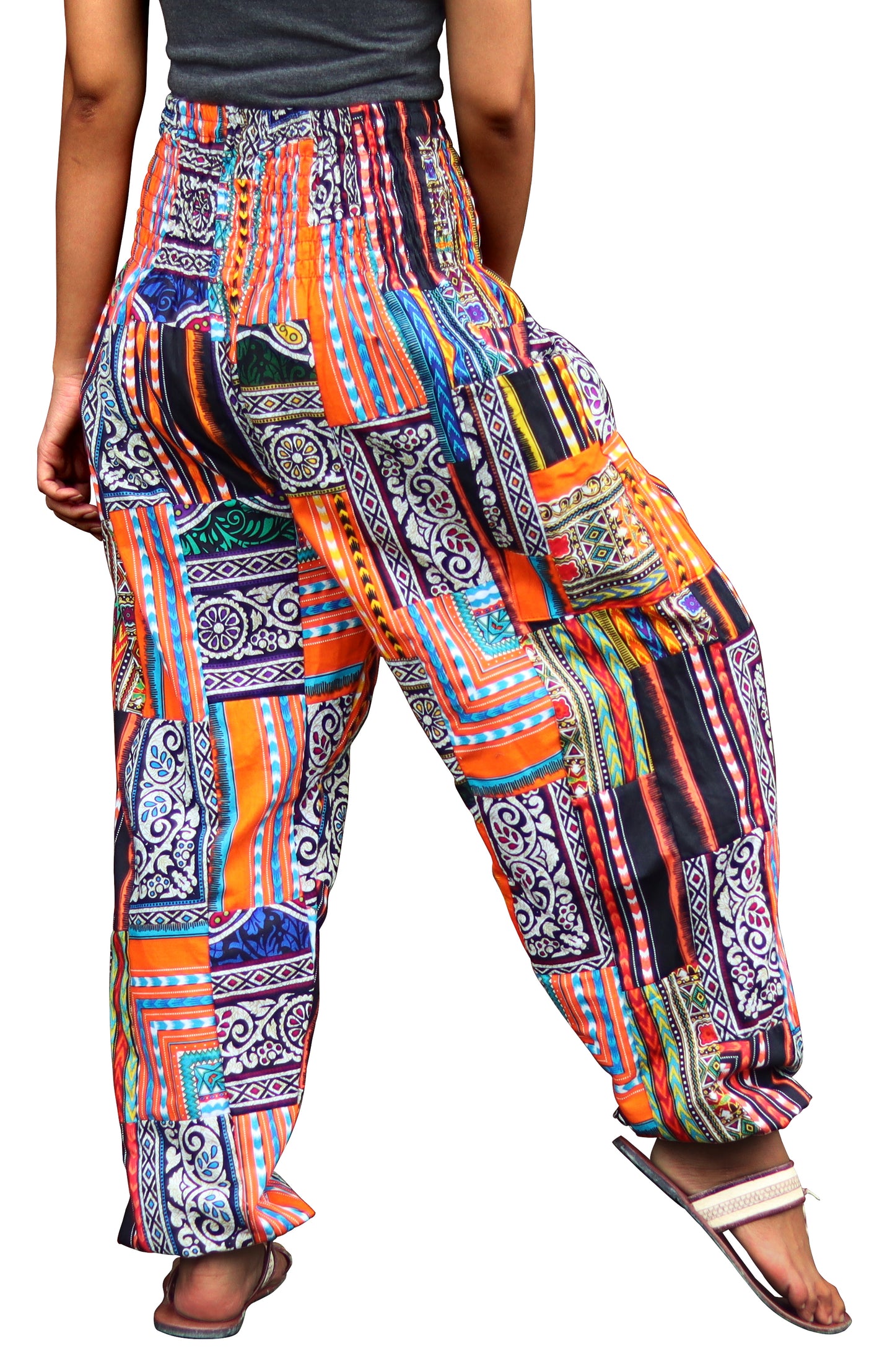 Smock Waist African Dashiki Patch Long Elastic Waist Harem Elephant Pants