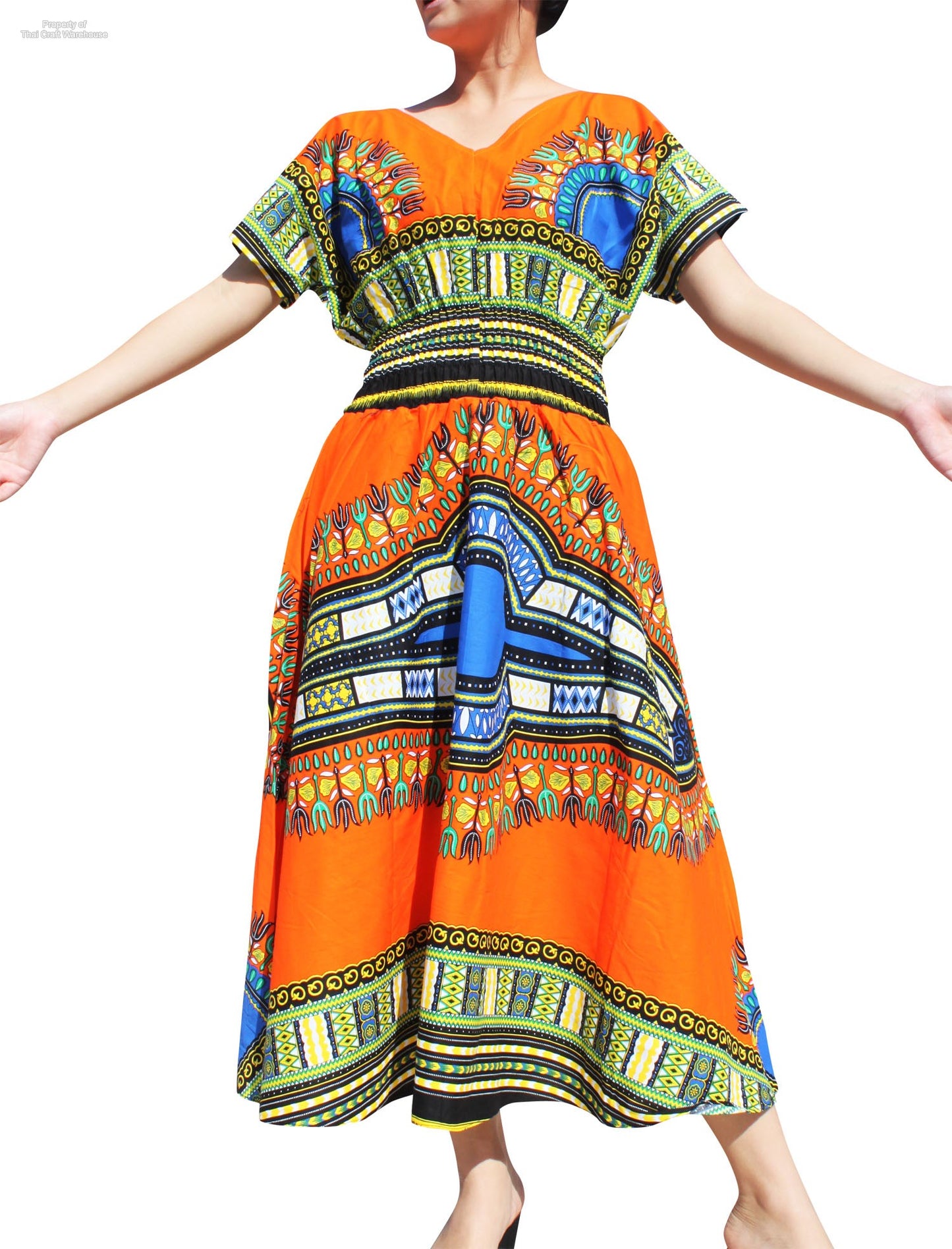 African Dashiki Dress - Round V Collar Smock Waist Colours