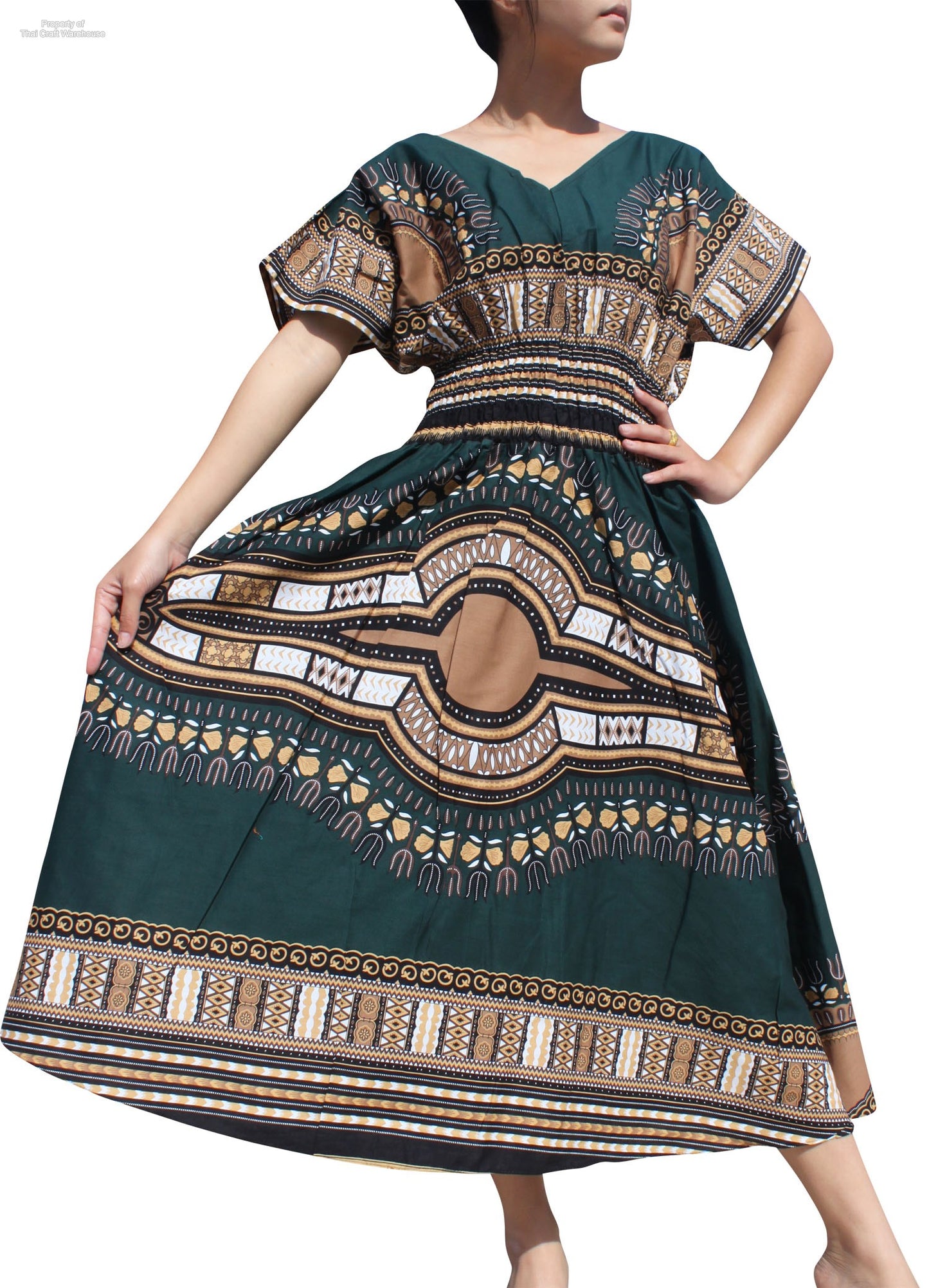 African Dashiki Dress - Round V Collar Smock Waist Colours