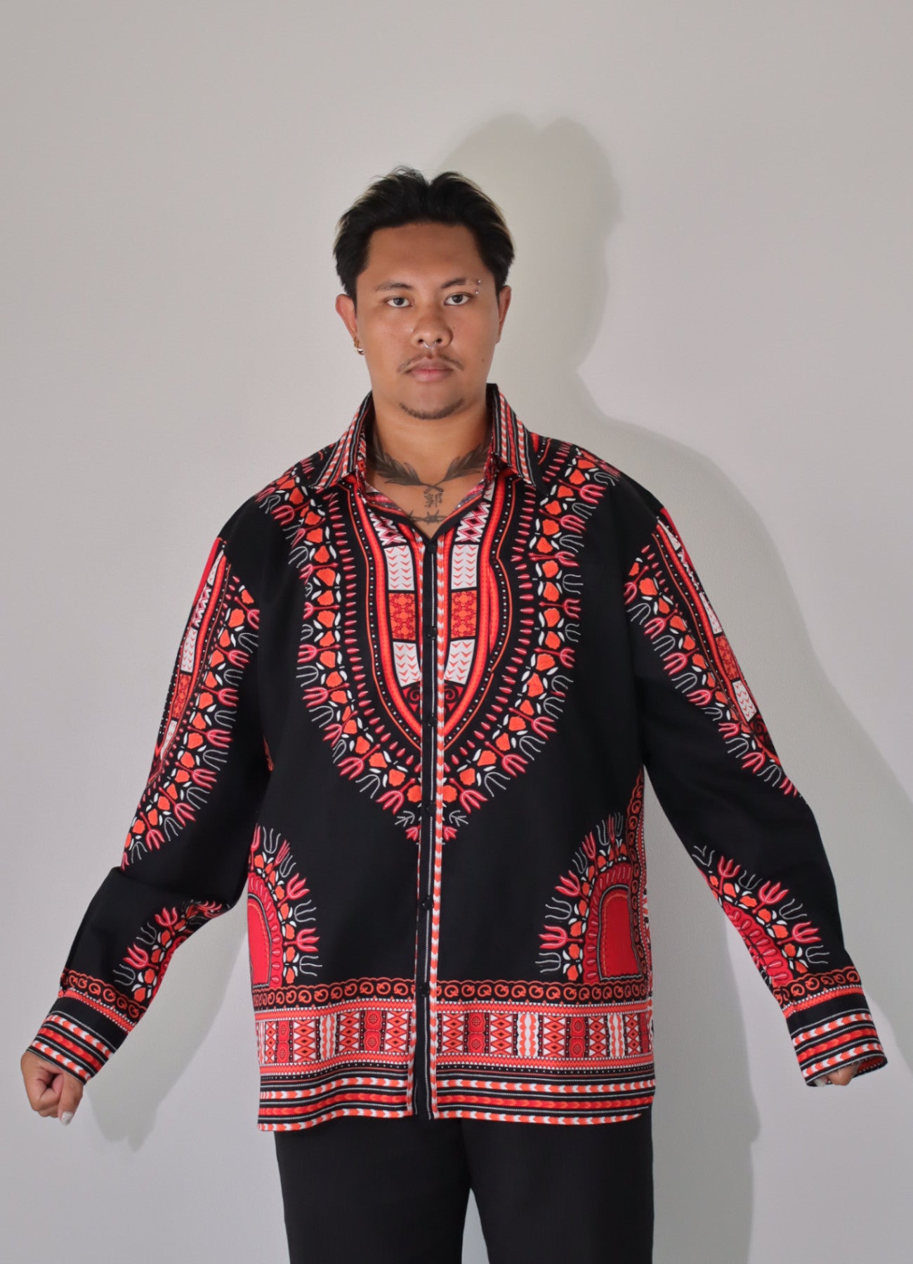 African Dashiki Long Sleeve Shirt - Euro Collar Buttons