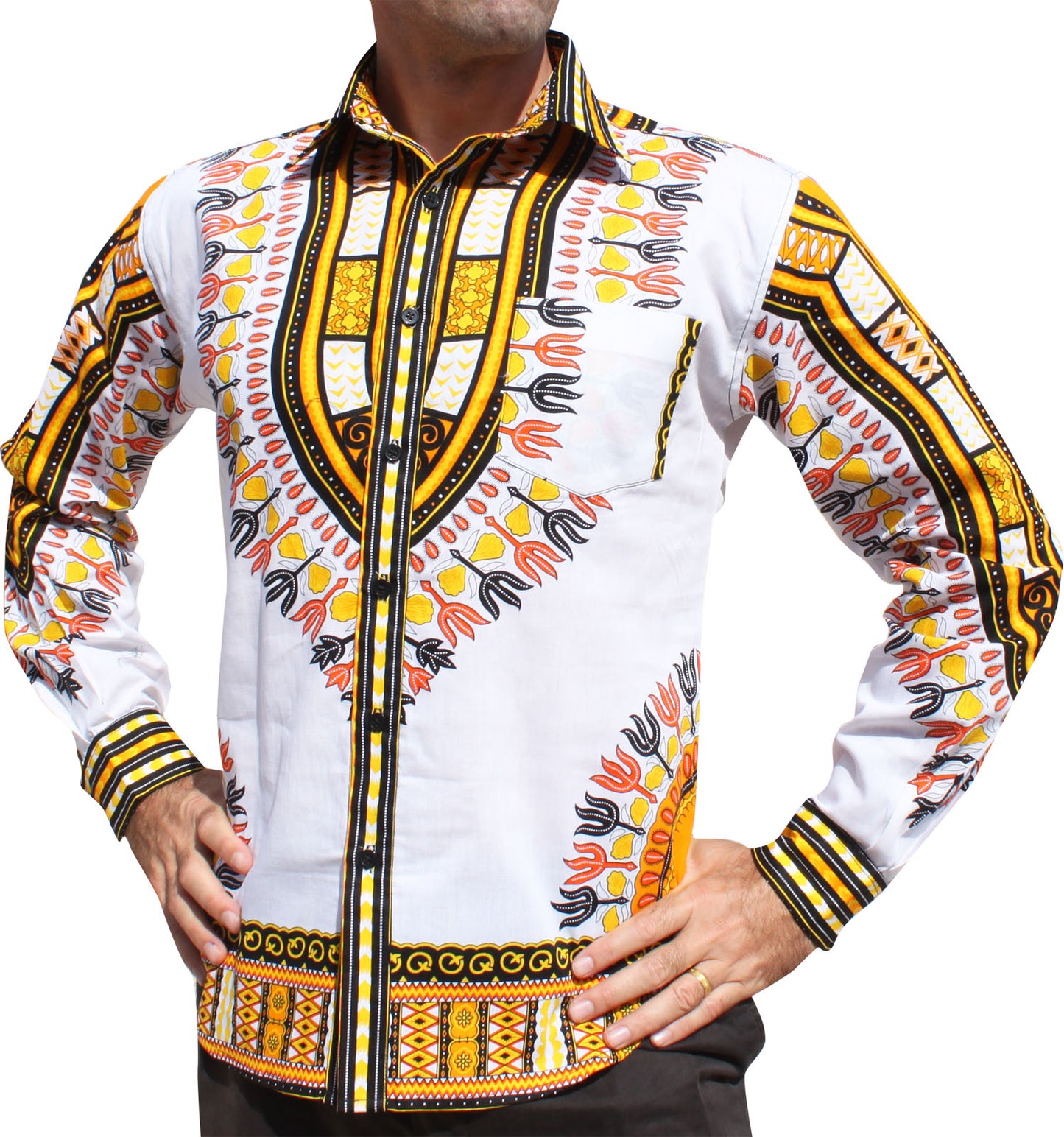 African Dashiki Long Sleeve Shirt - Euro Collar Buttons