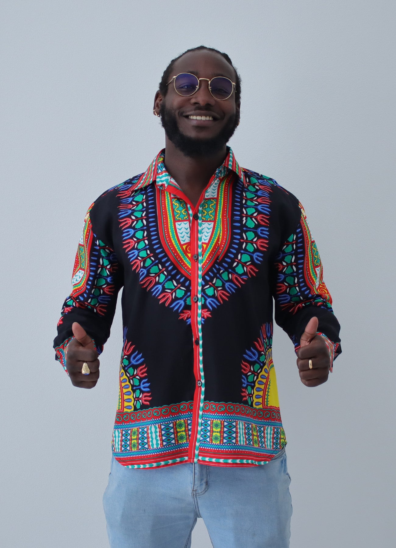 African Dashiki Long Sleeve Shirt - Euro Collar Buttons