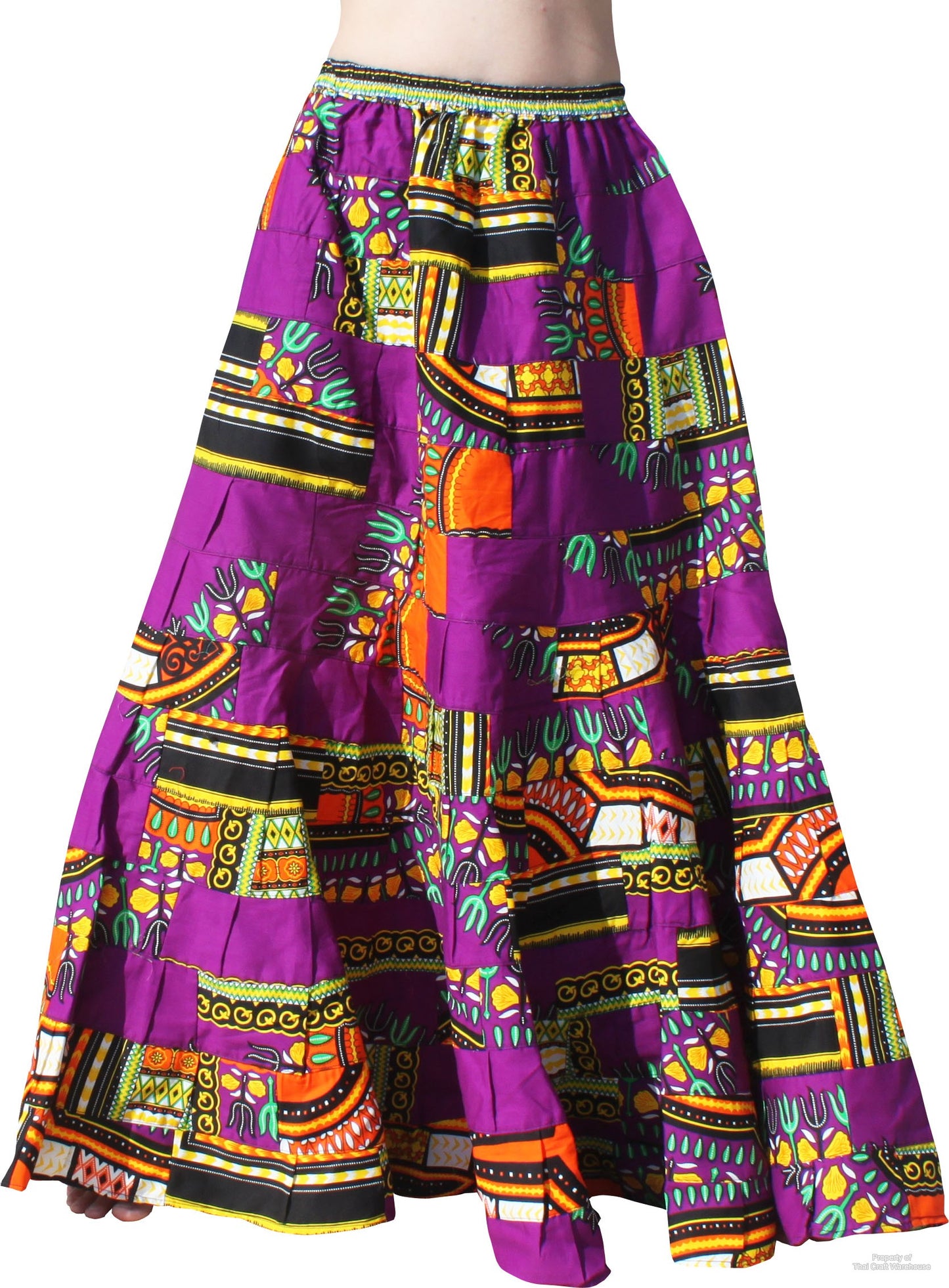 African Dashiki Skirt 14 Layer Flowing - In Bright Multi Color Patches