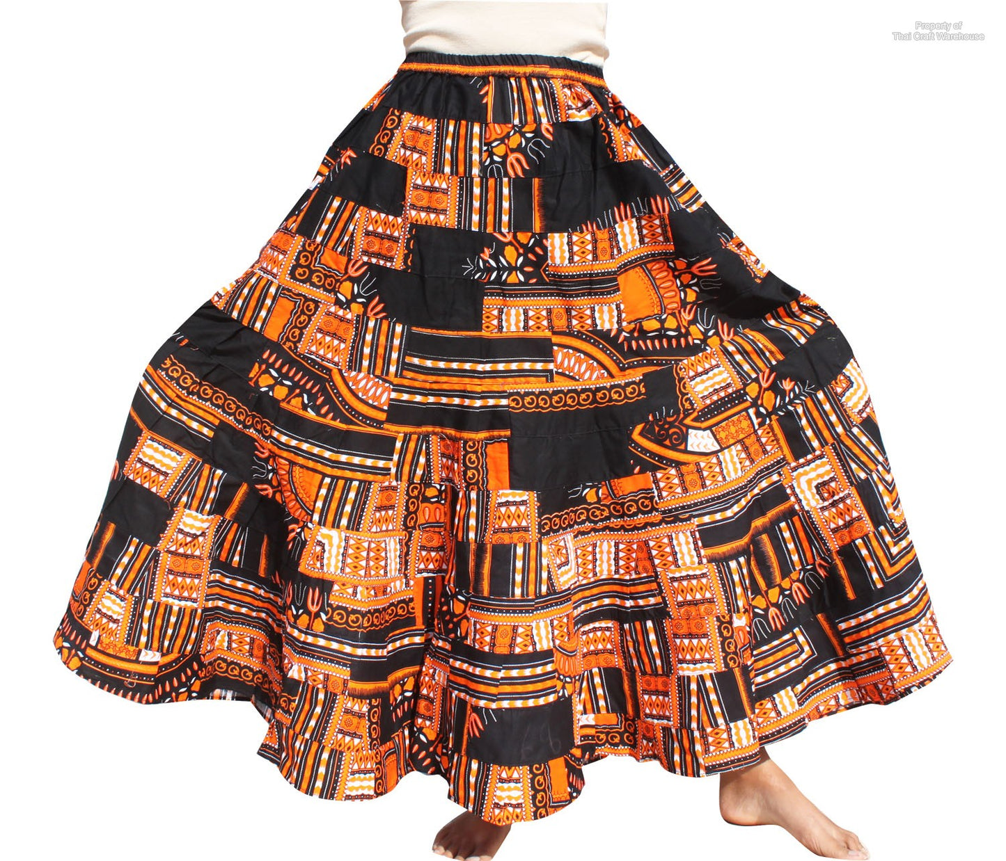 African Dashiki Skirt 14 Layer Flowing - In Bright Multi Color Patches