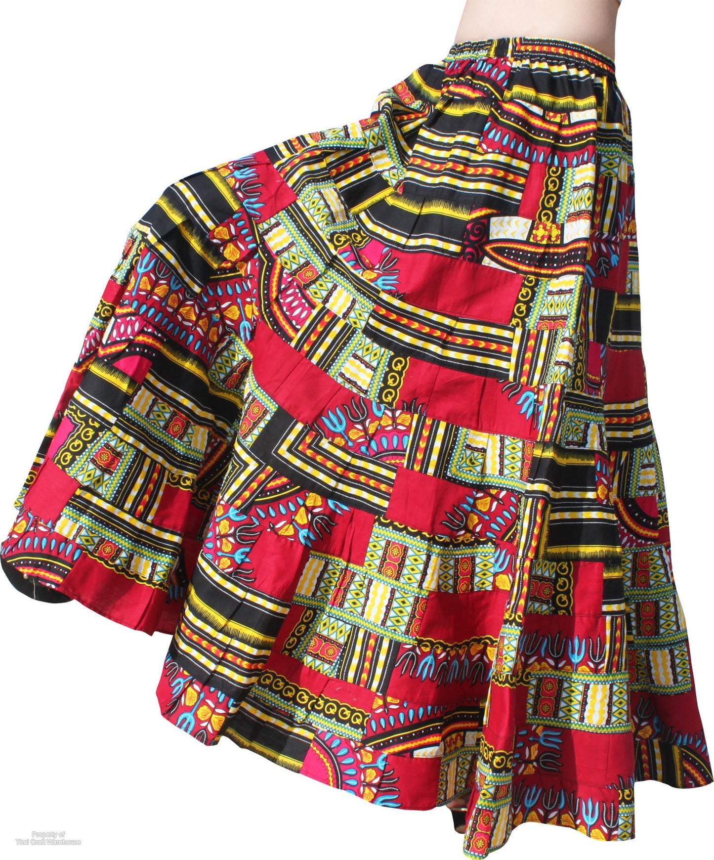 African Dashiki Skirt 14 Layer Flowing - In Bright Multi Color Patches