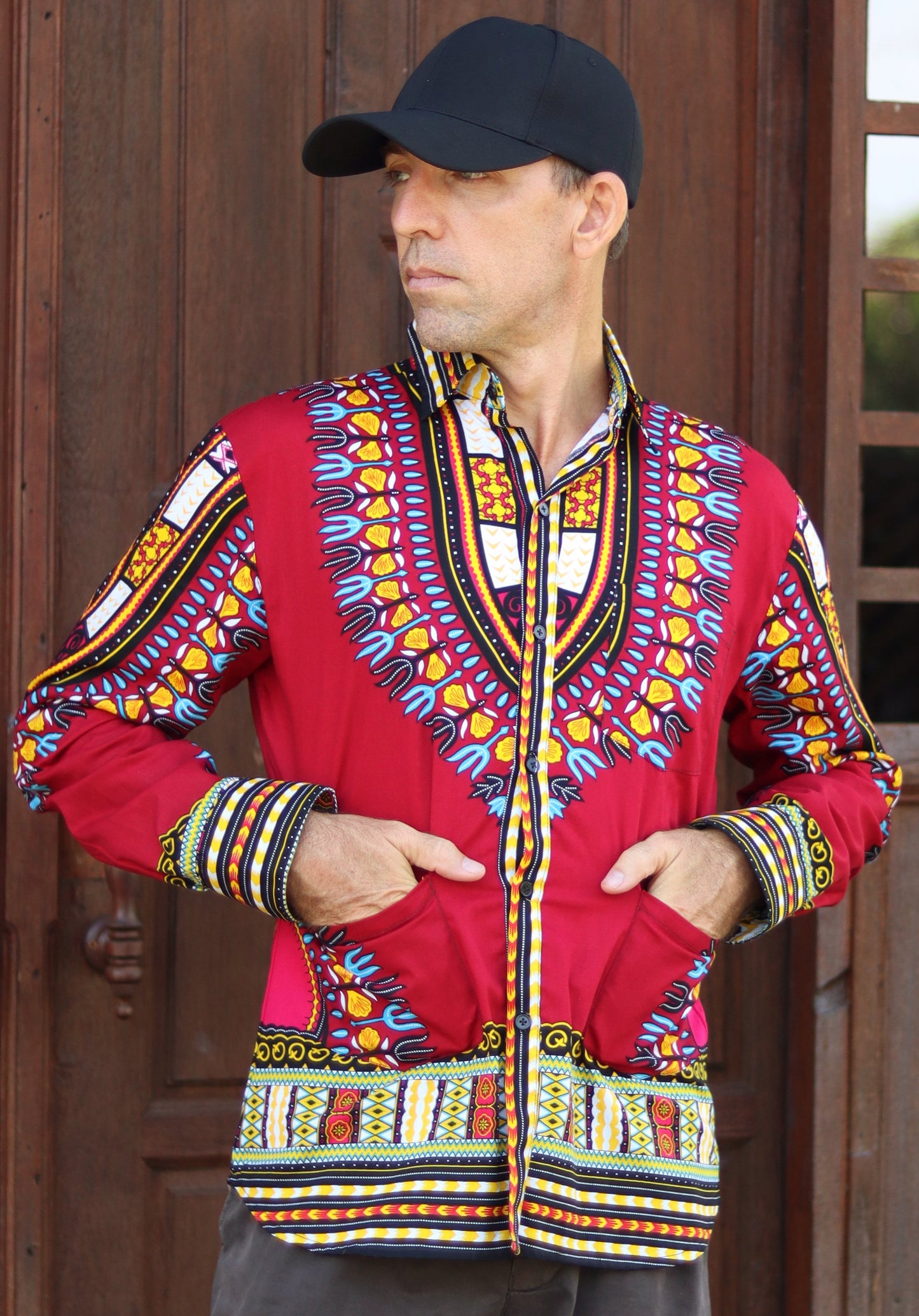 African Dashiki Long Sleeve Shirt - Yucatan Guayabera Three Pocket