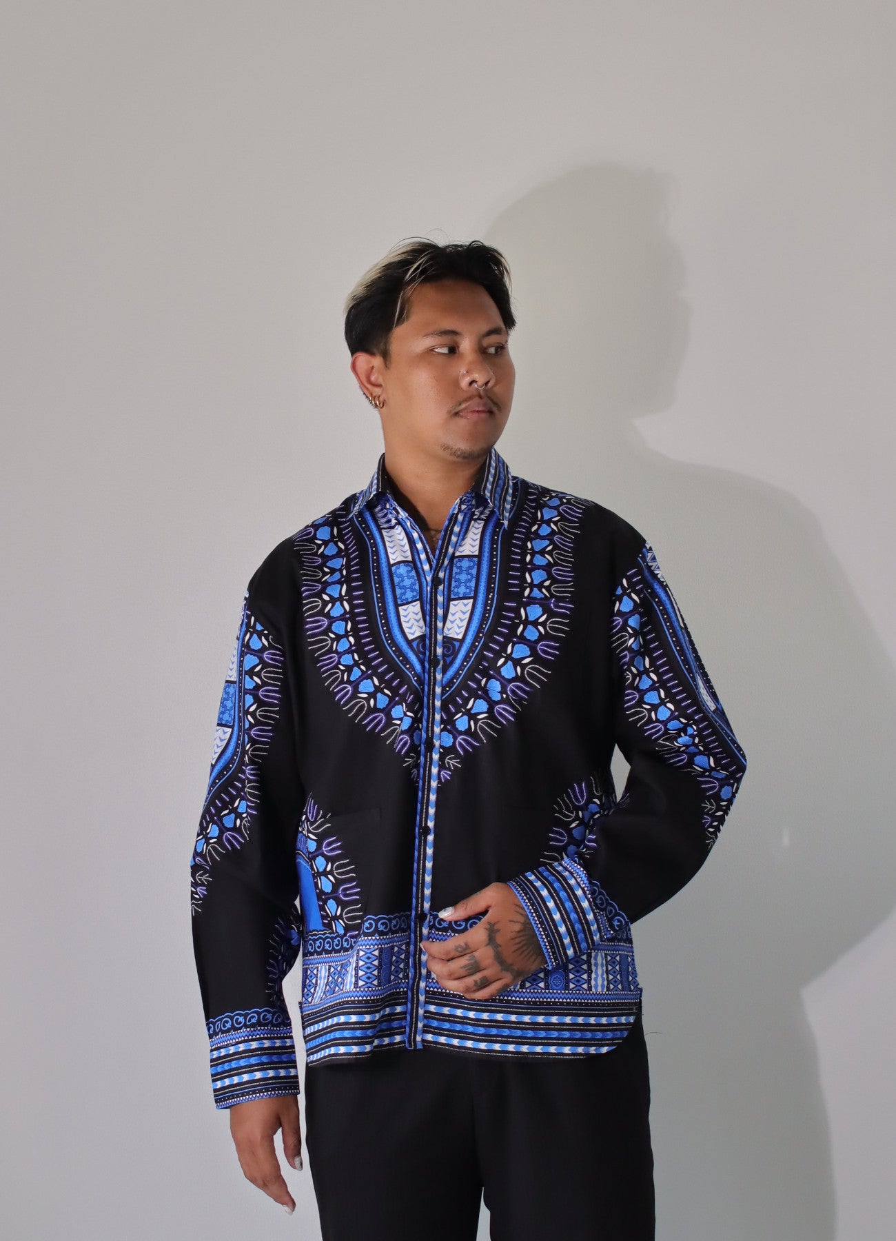 African Dashiki Long Sleeve Shirt - Yucatan Guayabera Three Pocket