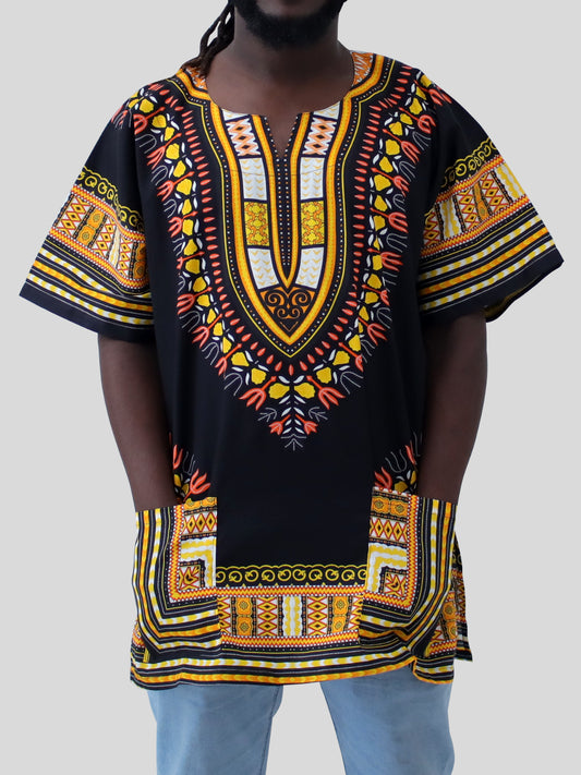 African Dashiki Unisex Shirt Standard Cotton 100% - Bold Black