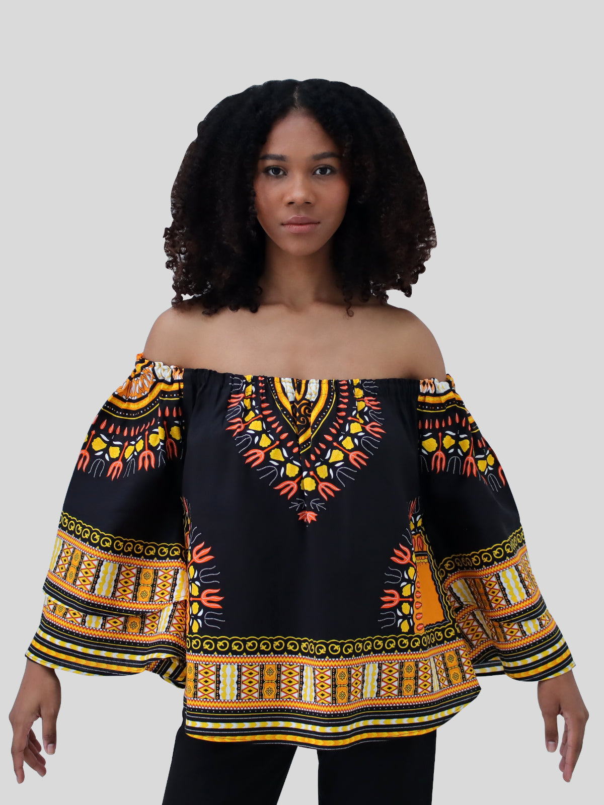 African Dashiki Womens Shirt - Off Shoulder Caftan Blouse