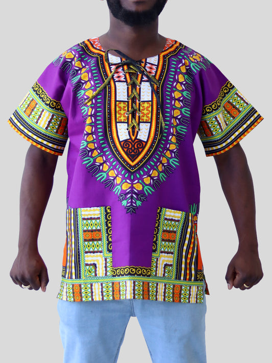 African Dashiki Unisex Shirt - Cotton Tied Collar