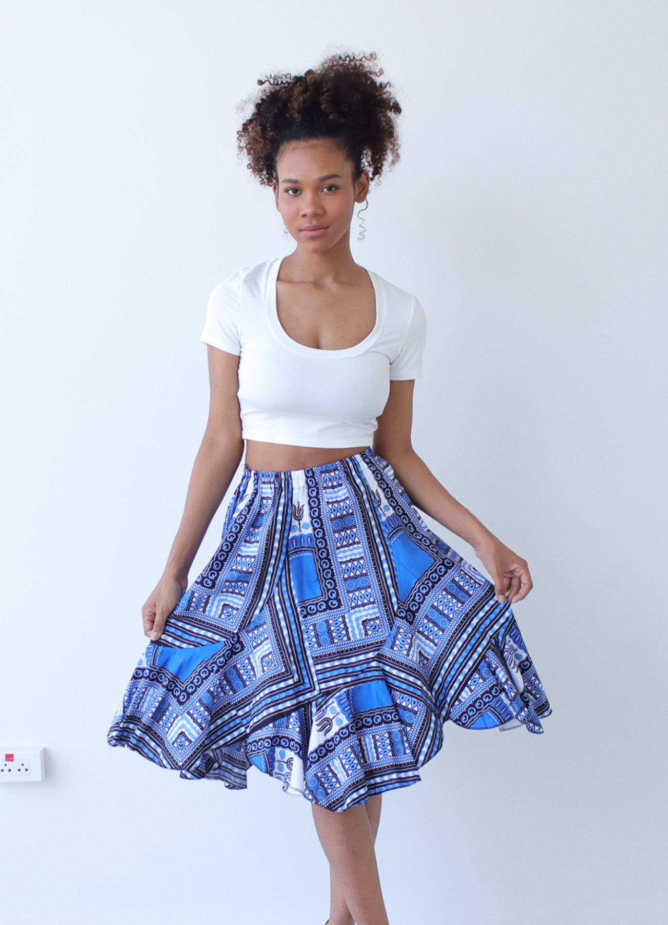 African Dashiki Short Gypsy Skirt - Patchwork Angle Carved