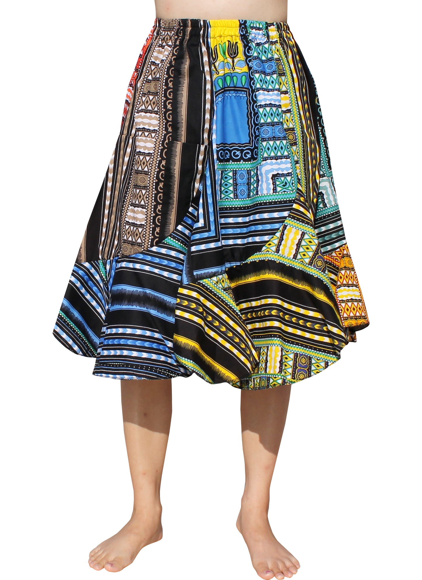 African Dashiki Short Gypsy Skirt - Patchwork Angle Carved