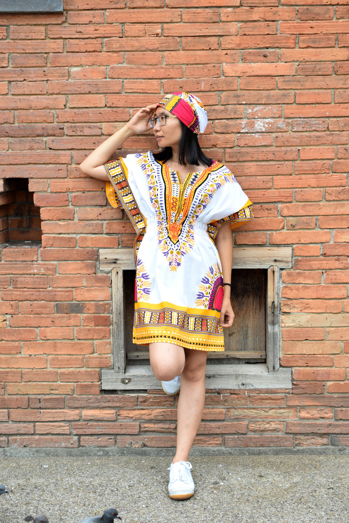 African Dashiki Ledies Shirt - Kaftan Dress Smock Smock Elastic Waist Short Sleeve