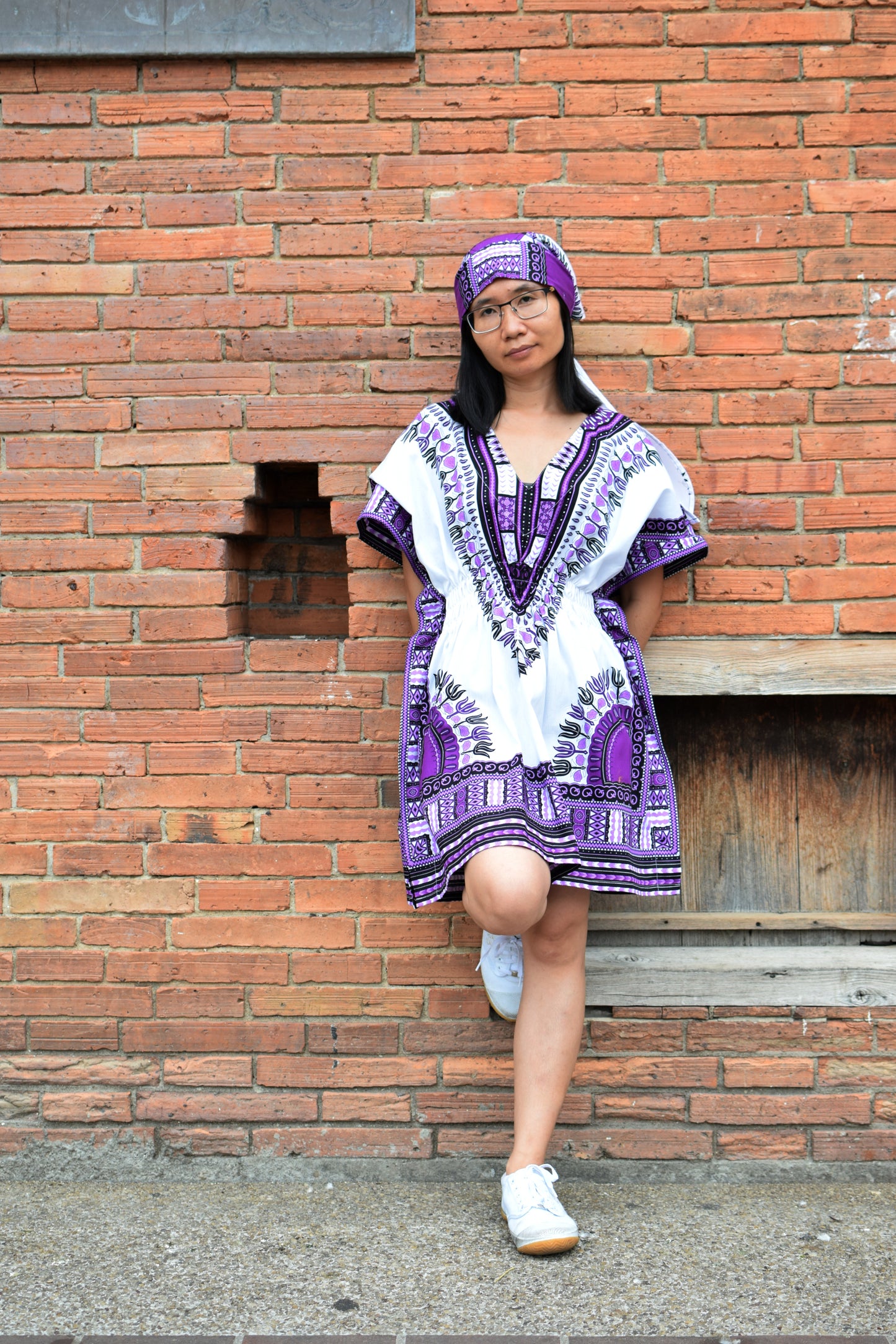 African Dashiki Ledies Shirt - Kaftan Dress Smock Smock Elastic Waist Short Sleeve