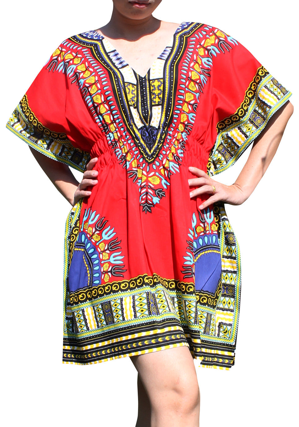 African Dashiki Ledies Shirt - Kaftan Dress Smock Smock Elastic Waist Short Sleeve