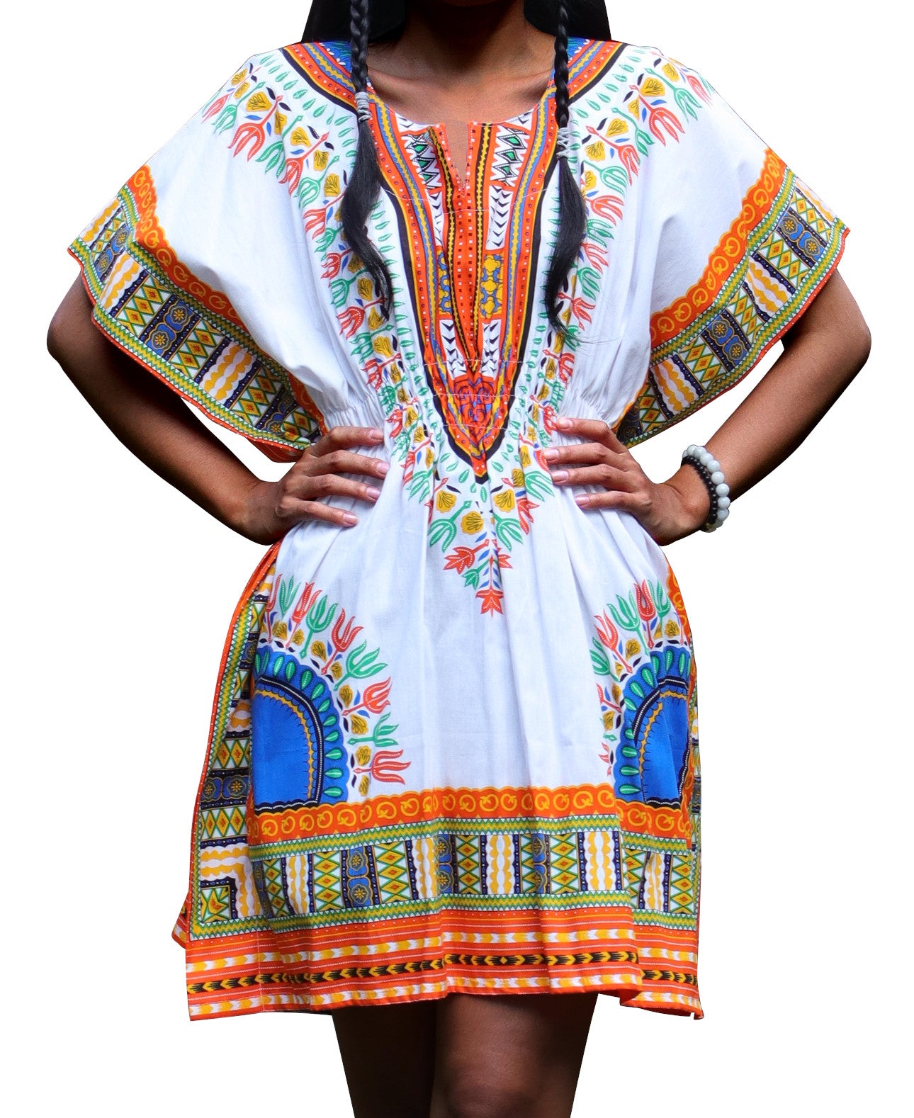 African Dashiki Ledies Shirt - Kaftan Dress Smock Smock Elastic Waist Short Sleeve